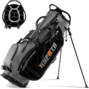 14 Way Golf Stand Bag-Lightweight Golf Bag for Men Women, Premium PU Leather Golf Bag with Stand, 8 Pockets, Cooler Pouch, Rangefinder Pouch, Detachable Dual Strap, Rain Cover Hood