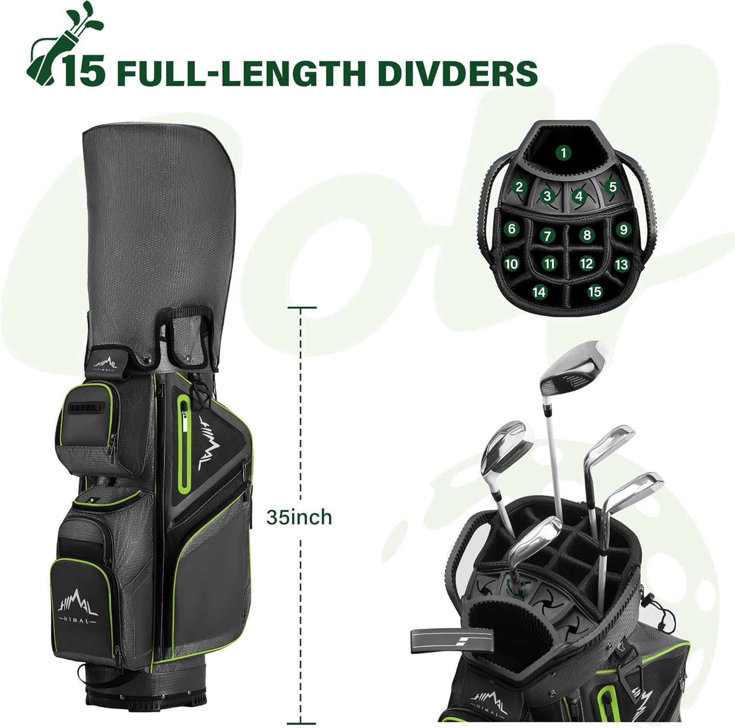 15-Way Golf Cart Bag, Premium Anti-Shake Divider Top Golf Bag with Comfortable Handles, Magnetic Pocket and Rain Cover 2 15-Way Golf Cart Bag, Premium Anti-Shake Divider Top Golf Bag with Comfortable Handles, Magnetic Pocket and Rain Cover - Image 2