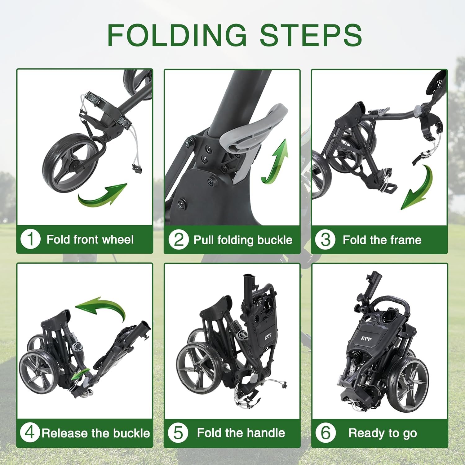 KVV 3 Wheel Golf Push Cart Ultra Lightweight Smallest Folding Size, New-Version Scorecard Holder 5 KVV 3 Wheel Golf Push Cart Ultra Lightweight Smallest Folding Size, New-Version Scorecard Holder - Image 5