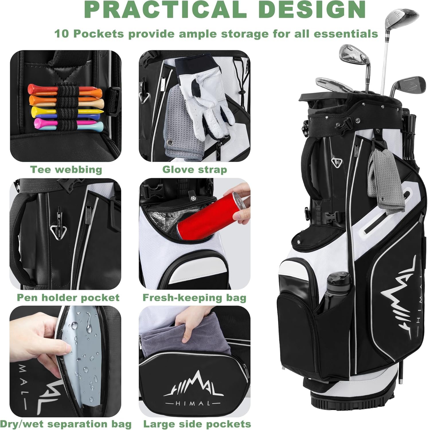 14-Way Golf Stand Bag,Premium Lightweight Golf Bag with Full-Length Dividers, Interchangeable PE-Padded Straps & Stabilizing Kickstand - Plush-Lined Top with Waterproof Cover 5 14-Way Golf Stand Bag,Premium Lightweight Golf Bag with Full-Length Dividers, Interchangeable PE-Padded Straps & Stabilizing Kickstand - Plush-Lined Top with Waterproof Cover - Image 5