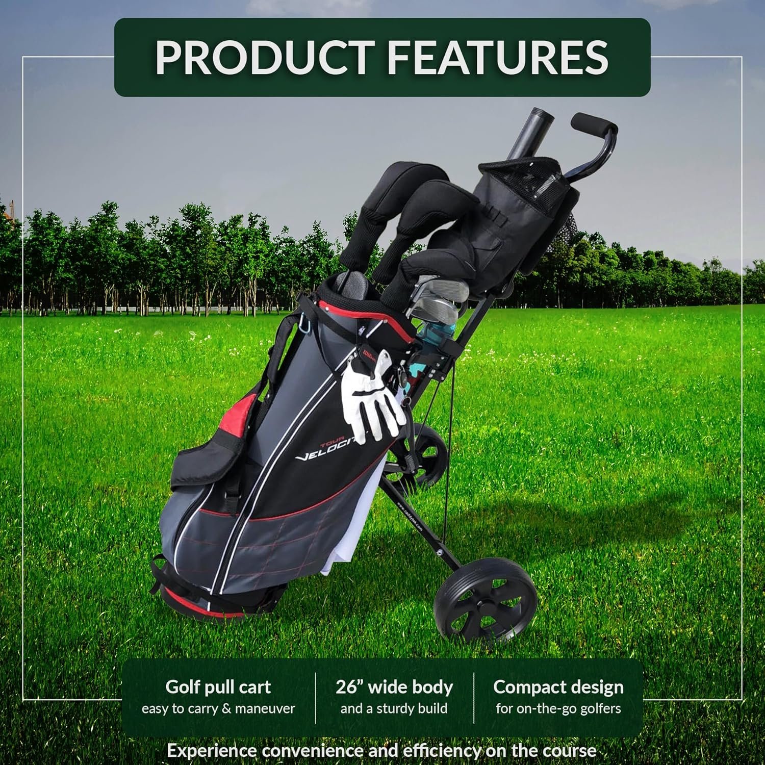 CaddyTek Deluxe Lightweight 2-Wheel Golf Pull Cart – Foldable Compact Trolley with Aluminum Frame, EVA Wheels, Mesh Storage, Ergonomic Handle & Drink Holder 5 CaddyTek Deluxe Lightweight 2-Wheel Golf Pull Cart – Foldable Compact Trolley with Aluminum Frame, EVA Wheels, Mesh Storage, Ergonomic Handle & Drink Holder - Image 5