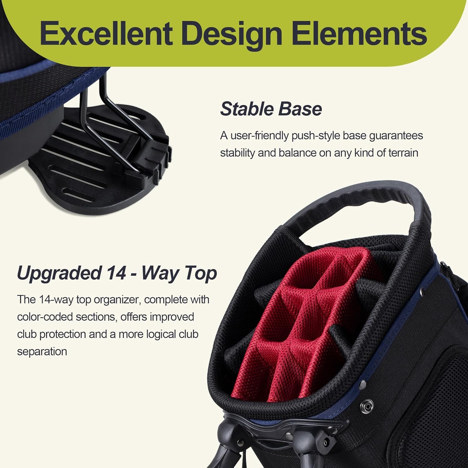 14 Way Golf Stand Bag, Golf Bags for Men with Stand, Top Dividers Ergonomic with 10 Pockets 3 14 Way Golf Stand Bag, Golf Bags for Men with Stand, Top Dividers Ergonomic with 10 Pockets - Image 3