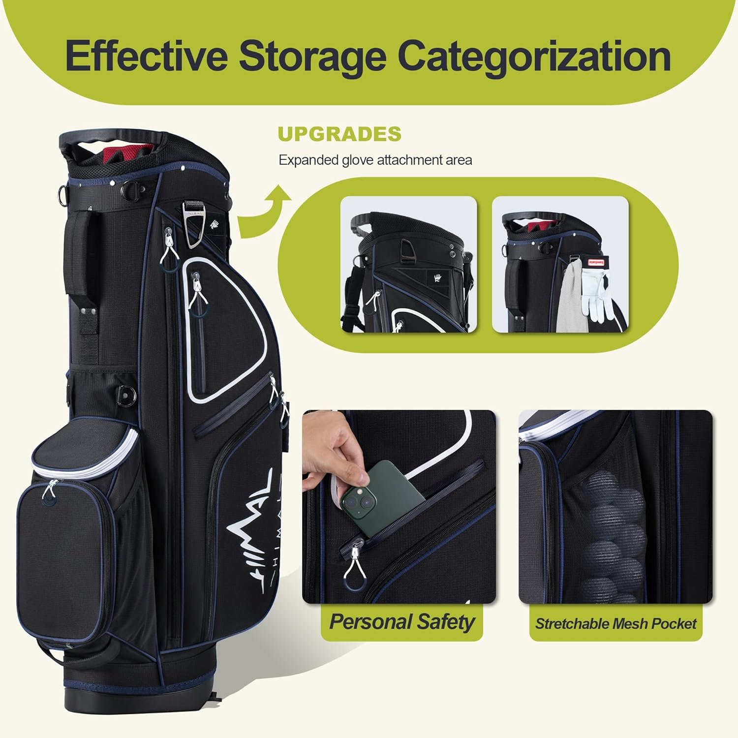 14 Way Golf Stand Bag, Golf Bags for Men with Stand, Top Dividers Ergonomic with 10 Pockets 7 14 Way Golf Stand Bag, Golf Bags for Men with Stand, Top Dividers Ergonomic with 10 Pockets - Image 7