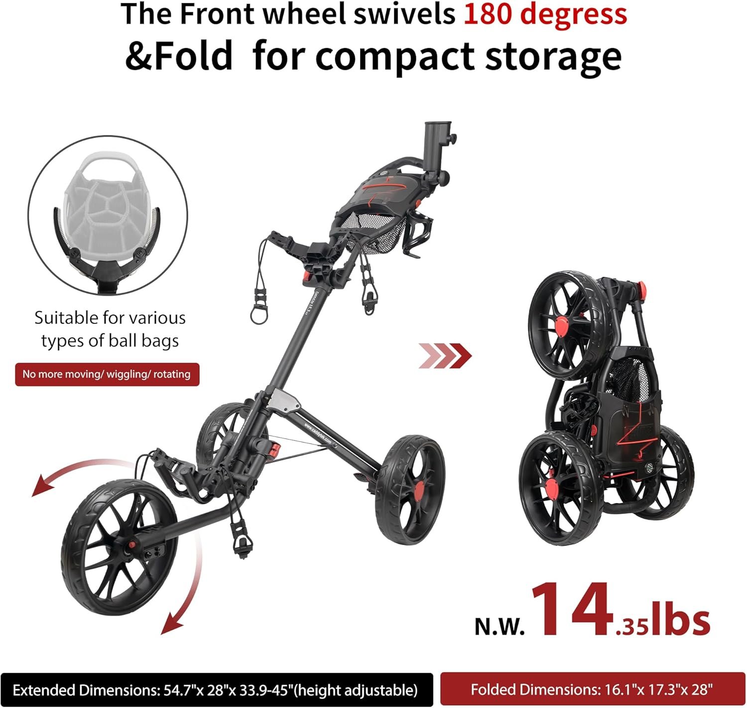 CaddyTek Caddylite 15.3 V2 Golf Push Cart, Deluxe Quad-Fold, Lightweight, 3 Colors 5 CaddyTek Caddylite 15.3 V2 Golf Push Cart, Deluxe Quad-Fold, Lightweight, 3 Colors - Image 5