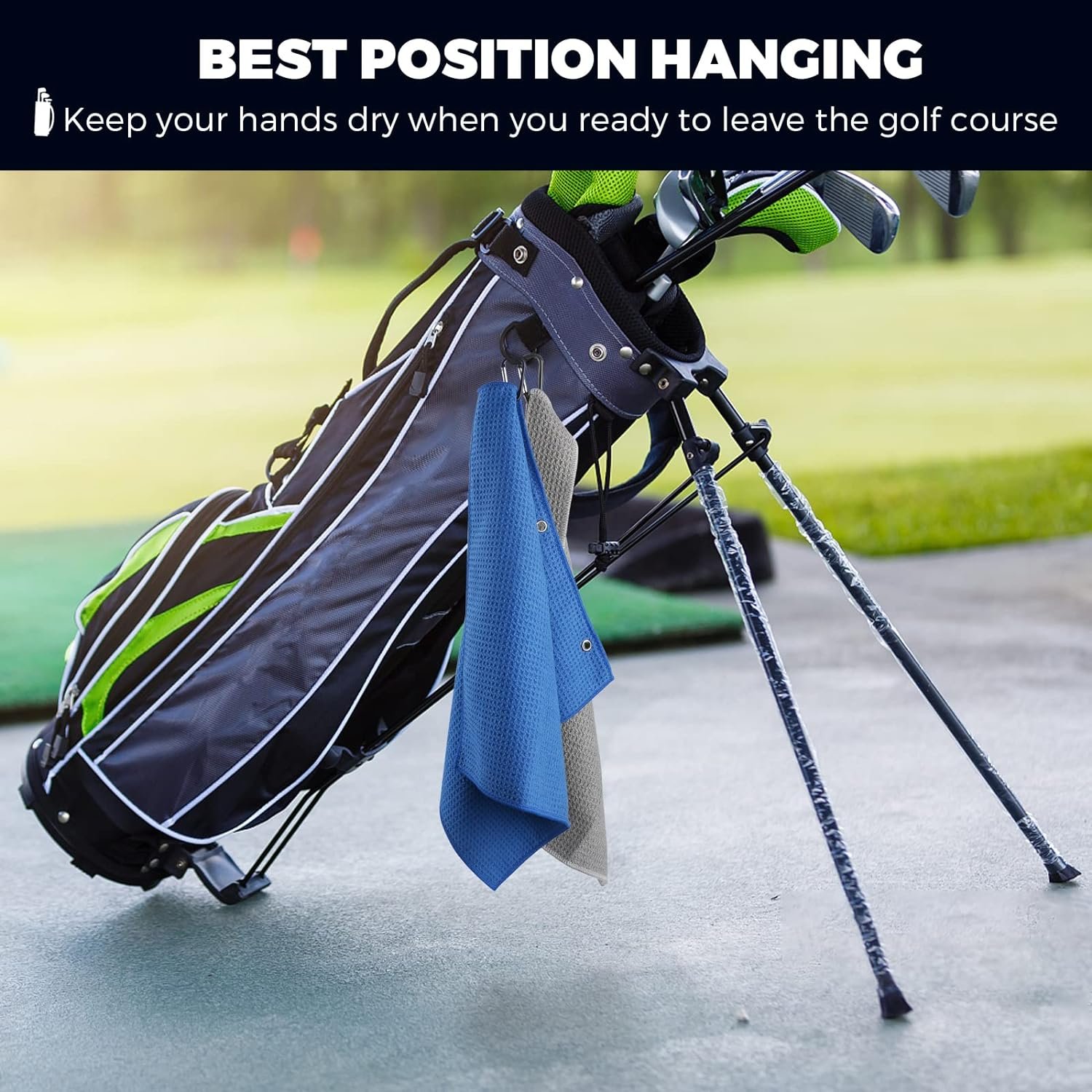 Golf Towel, 3 Pack Microfiber Golf Towels (16"x16") for Golf Bag with Carabiner Clip, Tri-fold Waffle Pattern Golf Towel, Blue, Black and Gray 6 Golf Towel, 3 Pack Microfiber Golf Towels (16"x16") for Golf Bag with Carabiner Clip, Tri-fold Waffle Pattern Golf Towel, Blue, Black and Gray - Image 6