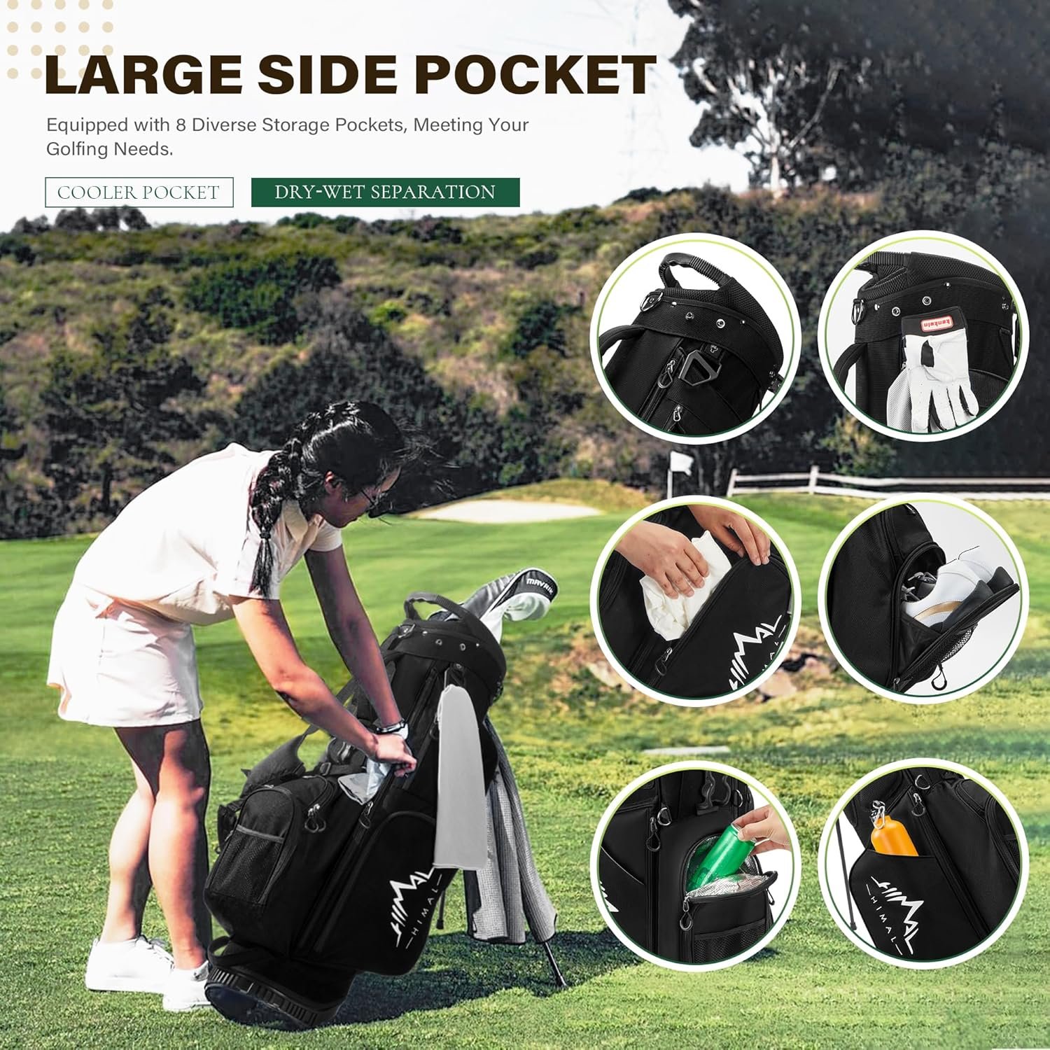 Golf Stand Bag with 7 Way Top Dividers, Lightweight Golf Bags for Men Women with Multiple Pockets, Dual Straps 4 Golf Stand Bag with 7 Way Top Dividers, Lightweight Golf Bags for Men Women with Multiple Pockets, Dual Straps - Image 4