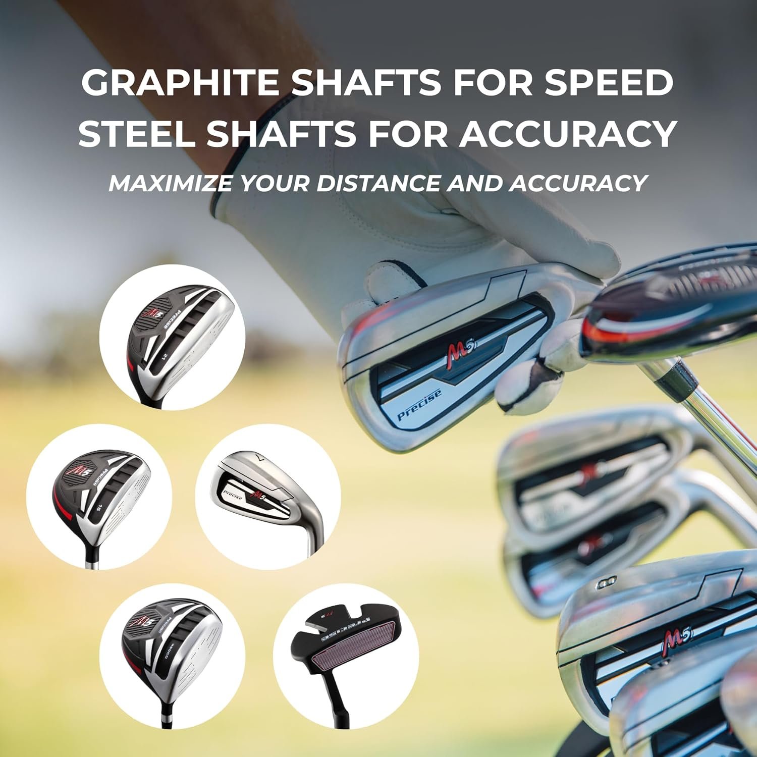 Precise M5 Men's Complete Golf Clubs Package Set Includes Titanium Driver, S.S. Fairway, S.S. Hybrid, S.S. 5-PW Irons, Putter, Stand Bag, 3 H/C's 4 Precise M5 Men's Complete Golf Clubs Package Set Includes Titanium Driver, S.S. Fairway, S.S. Hybrid, S.S. 5-PW Irons, Putter, Stand Bag, 3 H/C's - Image 4
