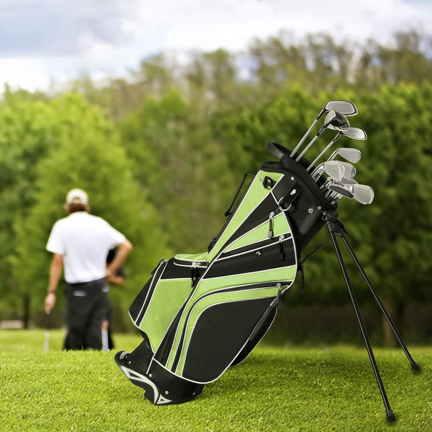 Tangkula Golf Stand Bag with 6 Way Top Dividers, Lightweight Golf Bag with Adjustable Dual Strap & 8 Pockets, Waterproof Rain Hood, Portable for Men Women 3 Tangkula Golf Stand Bag with 6 Way Top Dividers, Lightweight Golf Bag with Adjustable Dual Strap & 8 Pockets, Waterproof Rain Hood, Portable for Men Women - Image 3