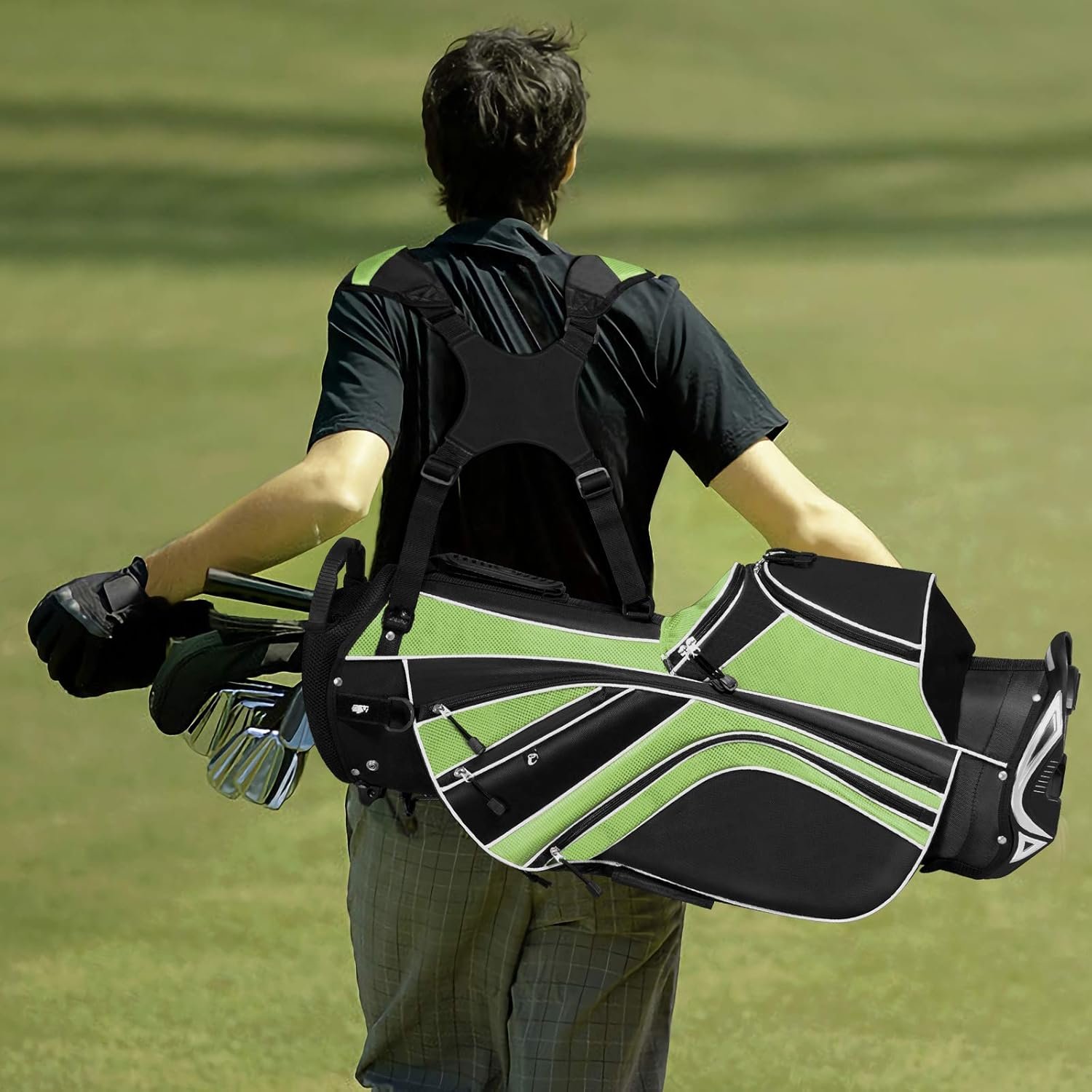 Tangkula Golf Stand Bag with 6 Way Top Dividers, Lightweight Golf Bag with Adjustable Dual Strap & 8 Pockets, Waterproof Rain Hood, Portable for Men Women 4 Tangkula Golf Stand Bag with 6 Way Top Dividers, Lightweight Golf Bag with Adjustable Dual Strap & 8 Pockets, Waterproof Rain Hood, Portable for Men Women - Image 4