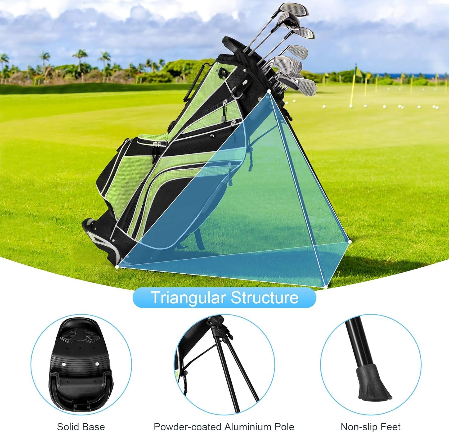 Tangkula Golf Stand Bag with 6 Way Top Dividers, Lightweight Golf Bag with Adjustable Dual Strap & 8 Pockets, Waterproof Rain Hood, Portable for Men Women 8 Tangkula Golf Stand Bag with 6 Way Top Dividers, Lightweight Golf Bag with Adjustable Dual Strap & 8 Pockets, Waterproof Rain Hood, Portable for Men Women - Image 8