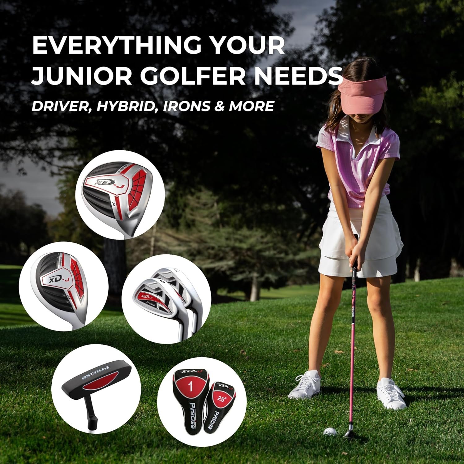 Precise XD-J Junior Golf Clubs Set – Right & Left Hand Options – Kids Golf Clubs for Ages 3-5, 6-8, 9-12 – Lightweight Graphite Shafts, Hybrid Club, Stand Bag – Boys & Girls Golf Set 3 Precise XD-J Junior Golf Clubs Set – Right & Left Hand Options – Kids Golf Clubs for Ages 3-5, 6-8, 9-12 – Lightweight Graphite Shafts, Hybrid Club, Stand Bag – Boys & Girls Golf Set - Image 3