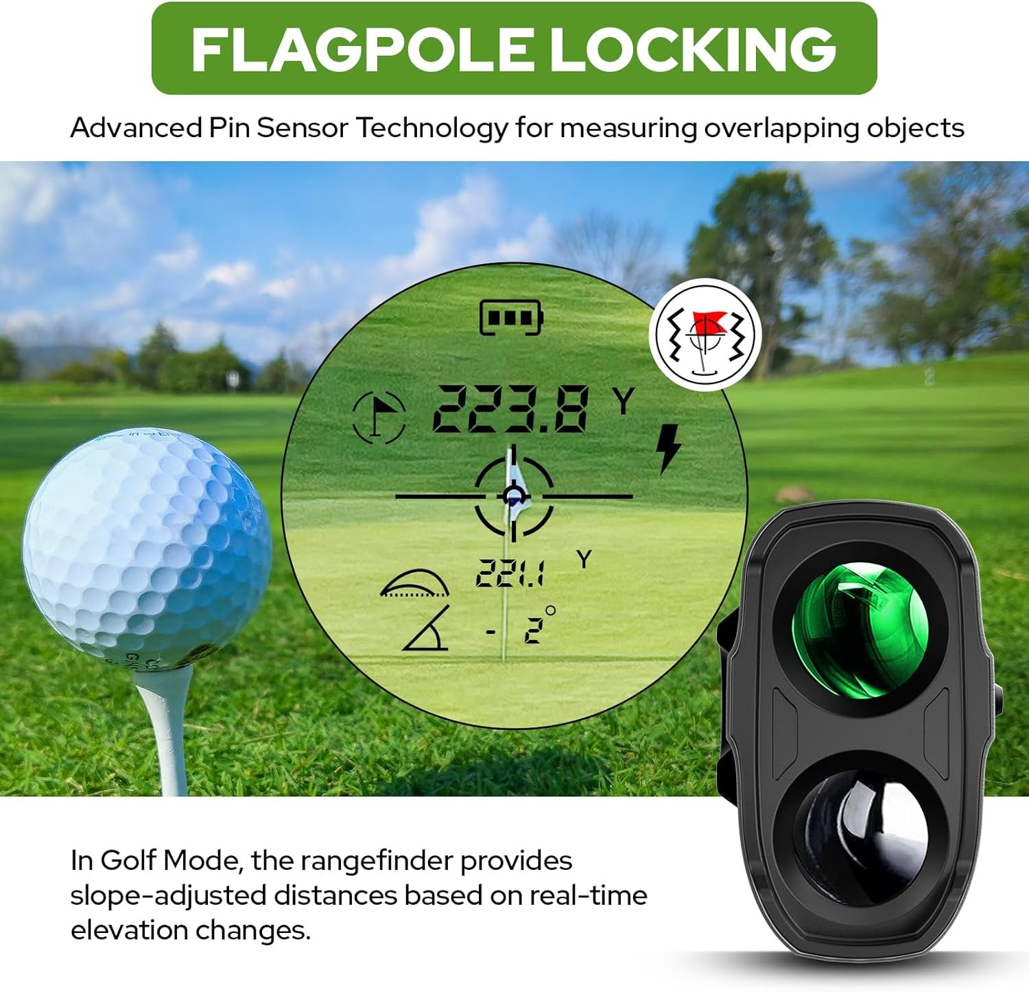 Golf Rangefinder with Slope Switch, 700 Yards Laser Range Finder with Flag Pole Locking Vibration, 6X Magnification and Rechargeable Battery 3 Golf Rangefinder with Slope Switch, 700 Yards Laser Range Finder with Flag Pole Locking Vibration, 6X Magnification and Rechargeable Battery - Image 3