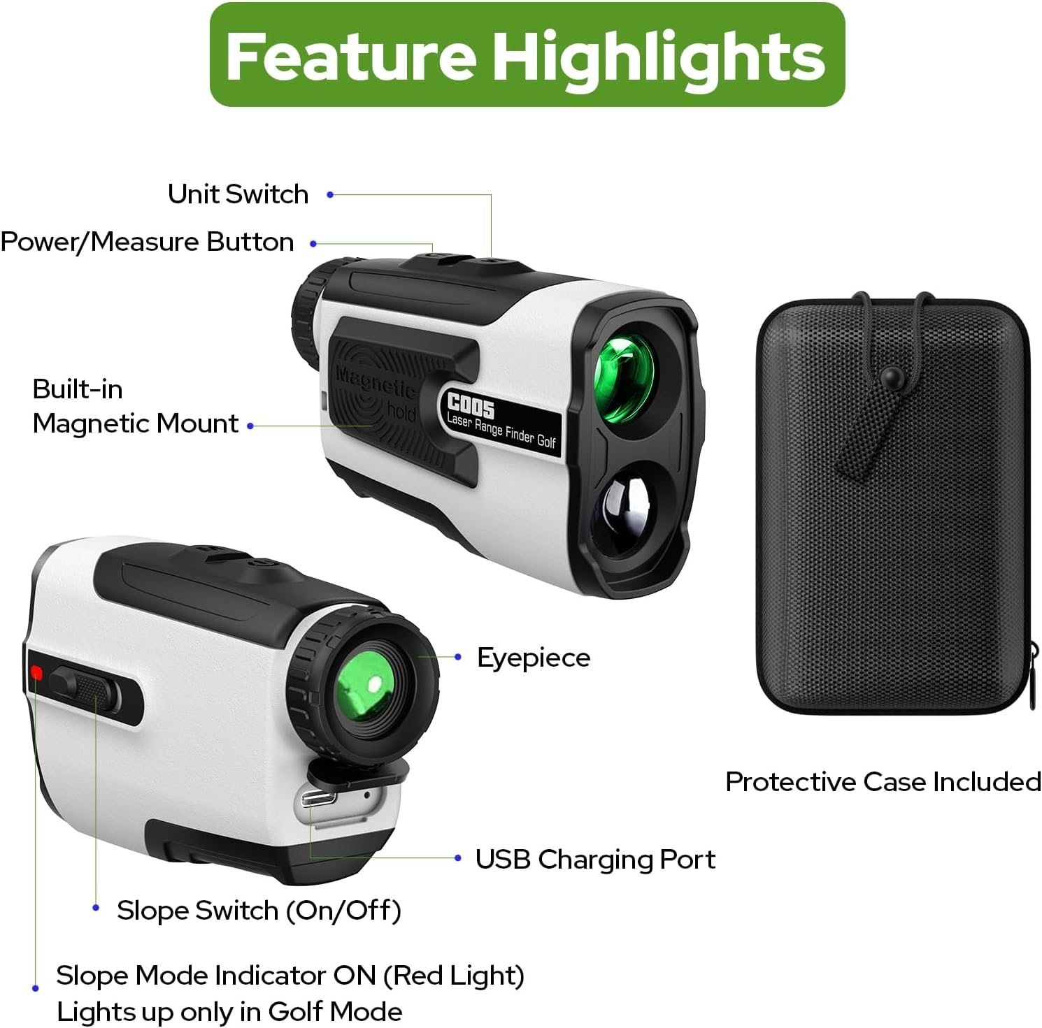 Golf Rangefinder with Slope Switch, 700 Yards Laser Range Finder with Flag Pole Locking Vibration, 6X Magnification and Rechargeable Battery 7 Golf Rangefinder with Slope Switch, 700 Yards Laser Range Finder with Flag Pole Locking Vibration, 6X Magnification and Rechargeable Battery - Image 7