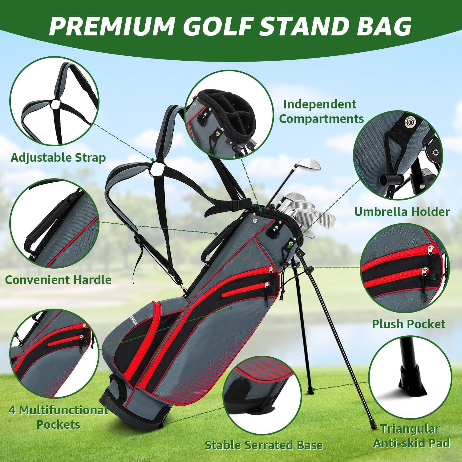 8 Pieces Complete Unisex Golf Club Set Right/Left Hand for Men Women Includes Stand Bag with Rain Hood, 3# Fairway Wood with Head Covers, 5# Hybrid, 5#, 7#, 9# S# Irons and Putter 4 8 Pieces Complete Unisex Golf Club Set Right/Left Hand for Men Women Includes Stand Bag with Rain Hood, 3# Fairway Wood with Head Covers, 5# Hybrid, 5#, 7#, 9# S# Irons and Putter - Image 4