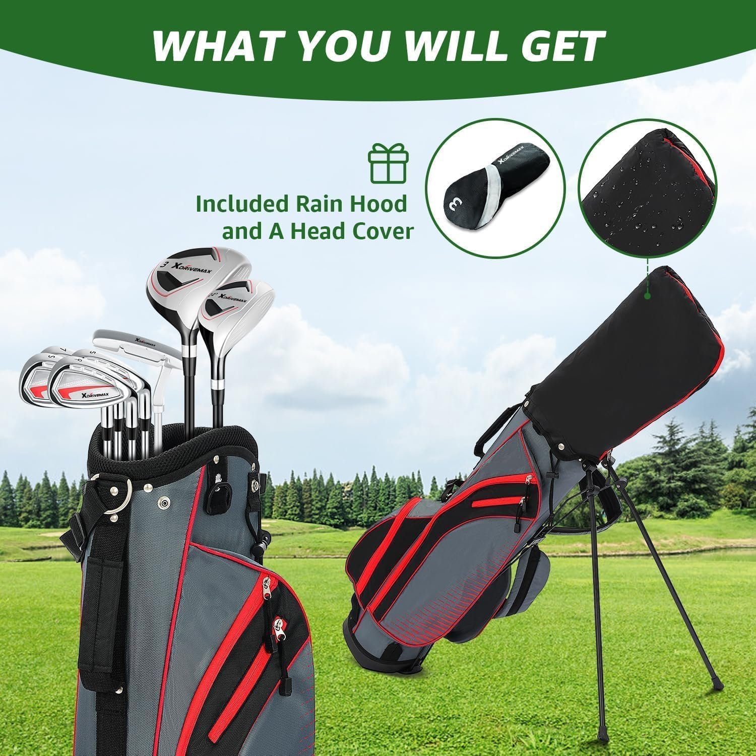 8 Pieces Complete Unisex Golf Club Set Right/Left Hand for Men Women Includes Stand Bag with Rain Hood, 3# Fairway Wood with Head Covers, 5# Hybrid, 5#, 7#, 9# S# Irons and Putter 5 8 Pieces Complete Unisex Golf Club Set Right/Left Hand for Men Women Includes Stand Bag with Rain Hood, 3# Fairway Wood with Head Covers, 5# Hybrid, 5#, 7#, 9# S# Irons and Putter - Image 5