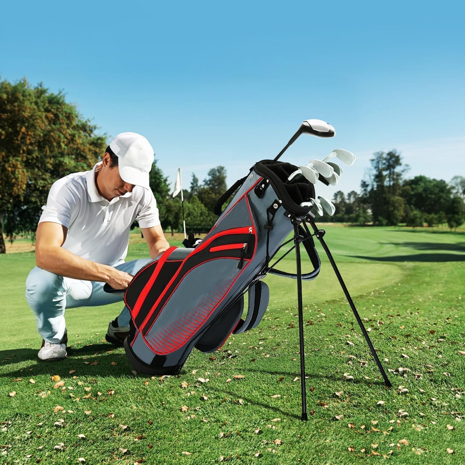 8 Pieces Complete Unisex Golf Club Set Right/Left Hand for Men Women Includes Stand Bag with Rain Hood, 3# Fairway Wood with Head Covers, 5# Hybrid, 5#, 7#, 9# S# Irons and Putter 6 8 Pieces Complete Unisex Golf Club Set Right/Left Hand for Men Women Includes Stand Bag with Rain Hood, 3# Fairway Wood with Head Covers, 5# Hybrid, 5#, 7#, 9# S# Irons and Putter - Image 6