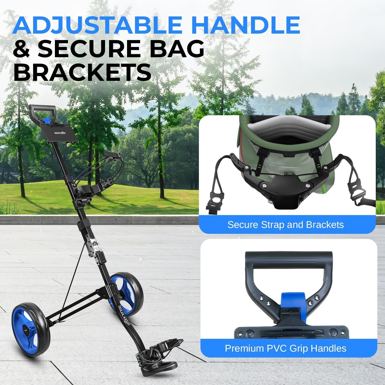 SereneLife 2 Wheel Golf Push Cart – Lightweight, Foldable, Adjustable Handle, Golf Caddy Accessories, Has Scorecard/Cup Holders, Compact for Travel 3 SereneLife 2 Wheel Golf Push Cart – Lightweight, Foldable, Adjustable Handle, Golf Caddy Accessories, Has Scorecard/Cup Holders, Compact for Travel - Image 3