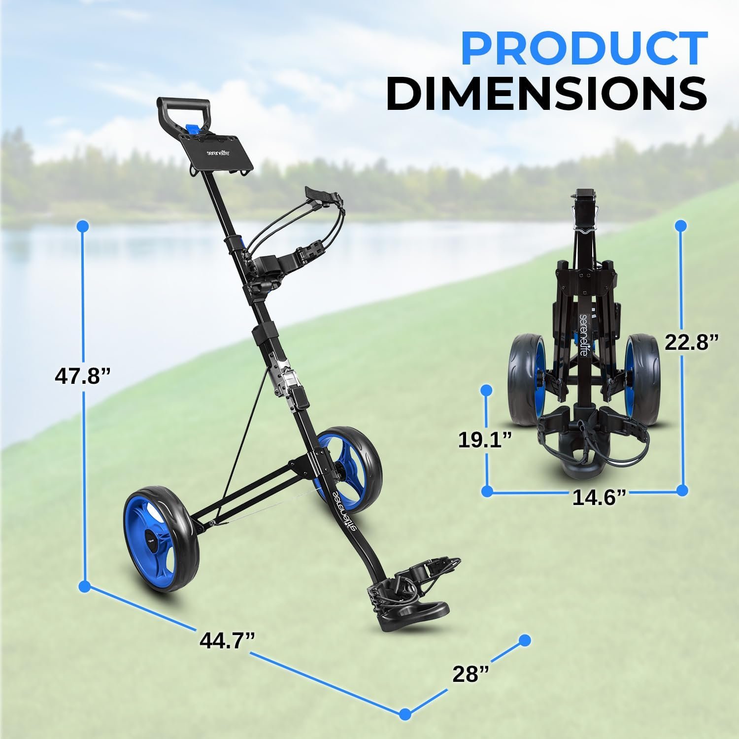 SereneLife 2 Wheel Golf Push Cart – Lightweight, Foldable, Adjustable Handle, Golf Caddy Accessories, Has Scorecard/Cup Holders, Compact for Travel 7 SereneLife 2 Wheel Golf Push Cart – Lightweight, Foldable, Adjustable Handle, Golf Caddy Accessories, Has Scorecard/Cup Holders, Compact for Travel - Image 7