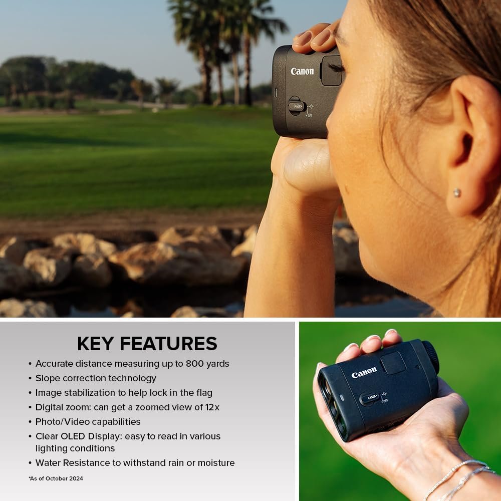 Canon PowerShot Golf Digital Laser Rangefinder, Digital Zoom, Magnify 6X to 12x, Built-in Slope Correction, Photo and Video Camera Capabilities, IPX4 Equivalent Water Resistant, Black 7 Canon PowerShot Golf Digital Laser Rangefinder, Digital Zoom, Magnify 6X to 12x, Built-in Slope Correction, Photo and Video Camera Capabilities, IPX4 Equivalent Water Resistant, Black - Image 7