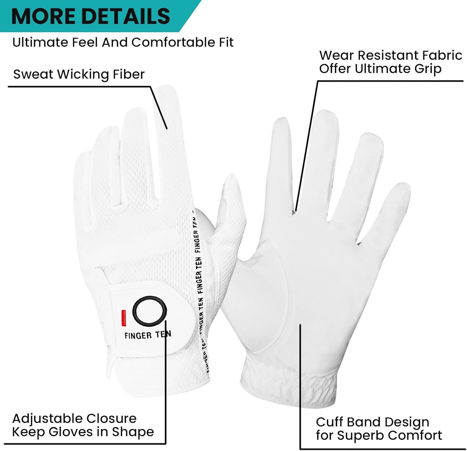 FINGER TEN Golf Gloves Men Right Left Handed Golfer Mens Glove RainGrip Hot Wet Weather Value 6 Pack, All Weather in Small Medium M/Large Large XL XXL 3XL 3 FINGER TEN Golf Gloves Men Right Left Handed Golfer Mens Glove RainGrip Hot Wet Weather Value 6 Pack, All Weather in Small Medium M/Large Large XL XXL 3XL - Image 3