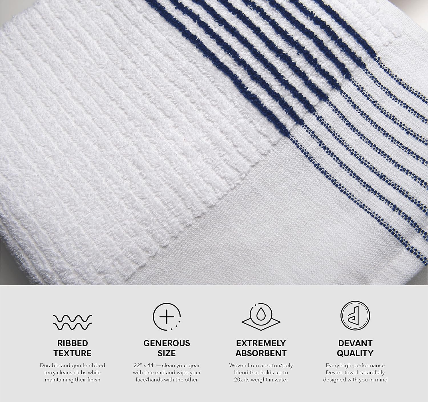 Devant Sports Towels Extra Large Caddy Golf Towel, White/Navy Stripes 2 Devant Sports Towels Extra Large Caddy Golf Towel, White/Navy Stripes - Image 2