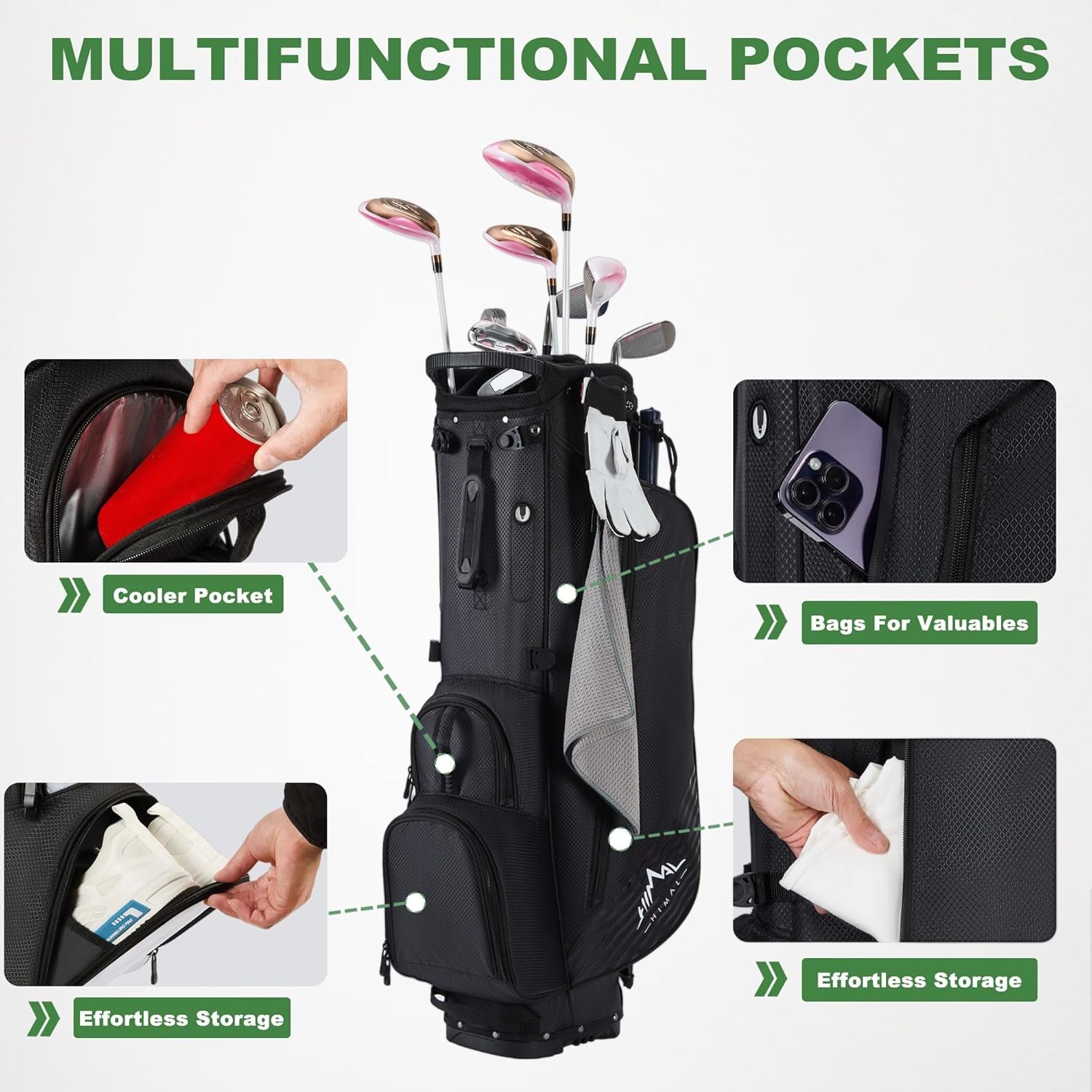 Golf Stand Bag with 8 Way Top Dividers, Golf Bags for Men Women, Lightweight Club Bags with Multiple Pockets, Dual Straps 6 Golf Stand Bag with 8 Way Top Dividers, Golf Bags for Men Women, Lightweight Club Bags with Multiple Pockets, Dual Straps - Image 6