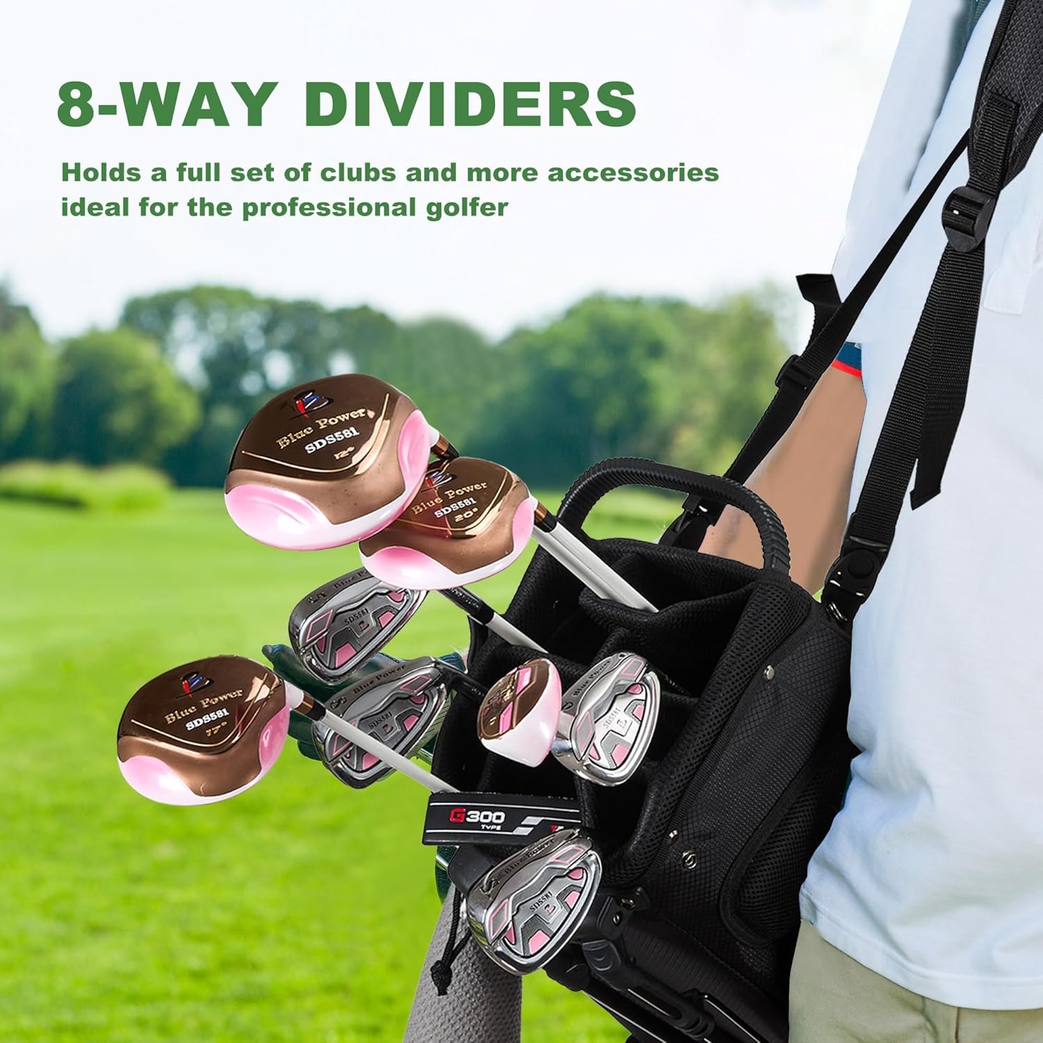Golf Stand Bag with 8 Way Top Dividers, Golf Bags for Men Women, Lightweight Club Bags with Multiple Pockets, Dual Straps 7 Golf Stand Bag with 8 Way Top Dividers, Golf Bags for Men Women, Lightweight Club Bags with Multiple Pockets, Dual Straps - Image 7
