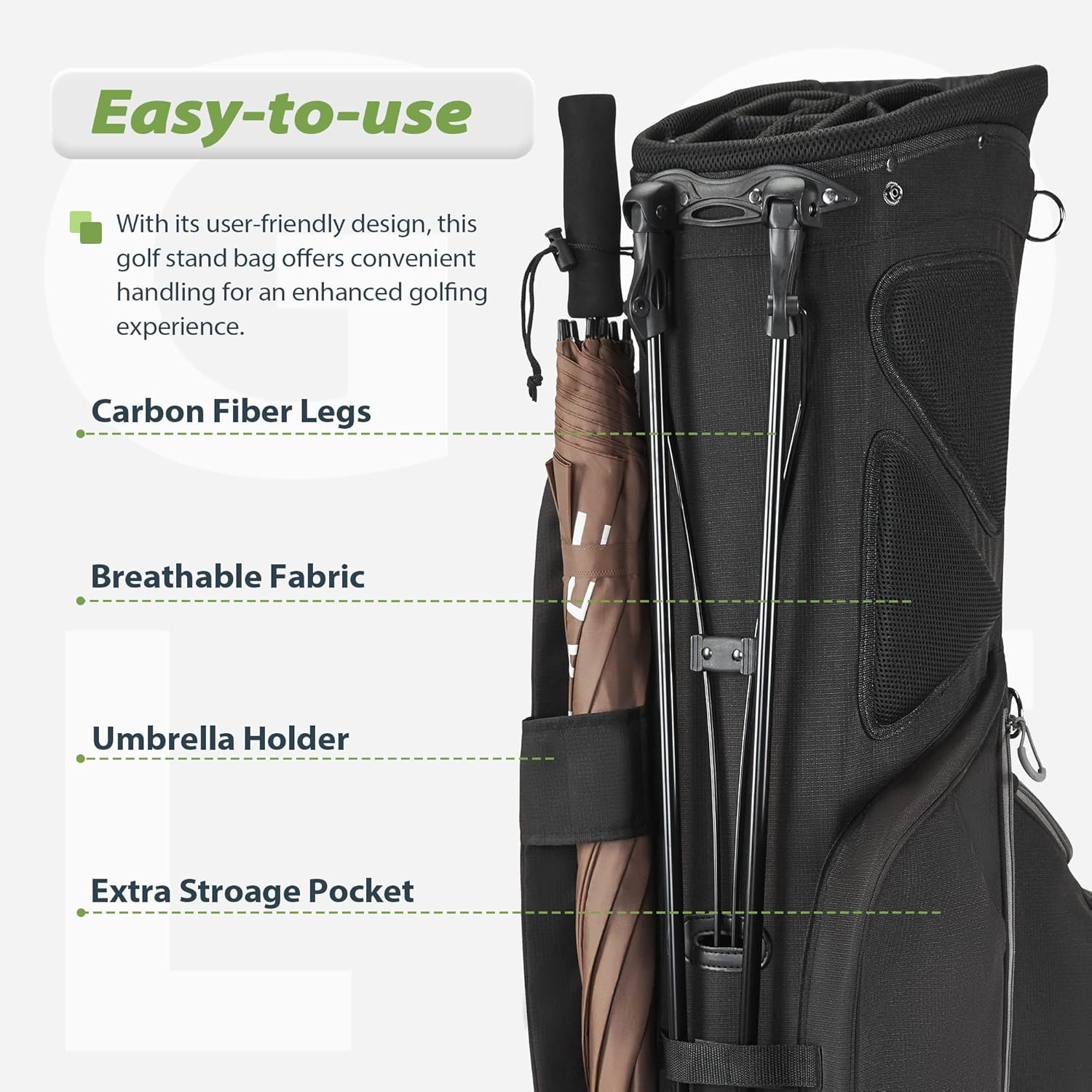 14-Way Golf Stand Bag, Golf Bag with Stand - Lightweight Durable Club Bag for Men & Women 4 14-Way Golf Stand Bag, Golf Bag with Stand - Lightweight Durable Club Bag for Men & Women - Image 4