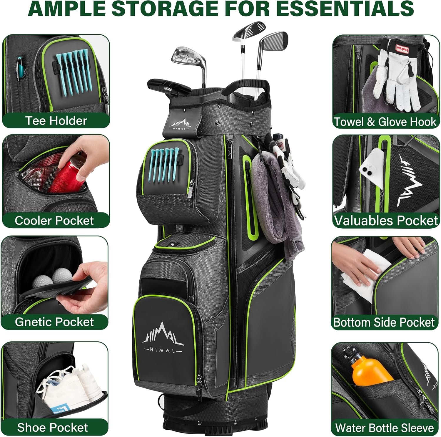 15-Way Golf Cart Bag, Premium Anti-Shake Divider Top Golf Bag with Comfortable Handles, Magnetic Pocket and Rain Cover 6 15-Way Golf Cart Bag, Premium Anti-Shake Divider Top Golf Bag with Comfortable Handles, Magnetic Pocket and Rain Cover - Image 6