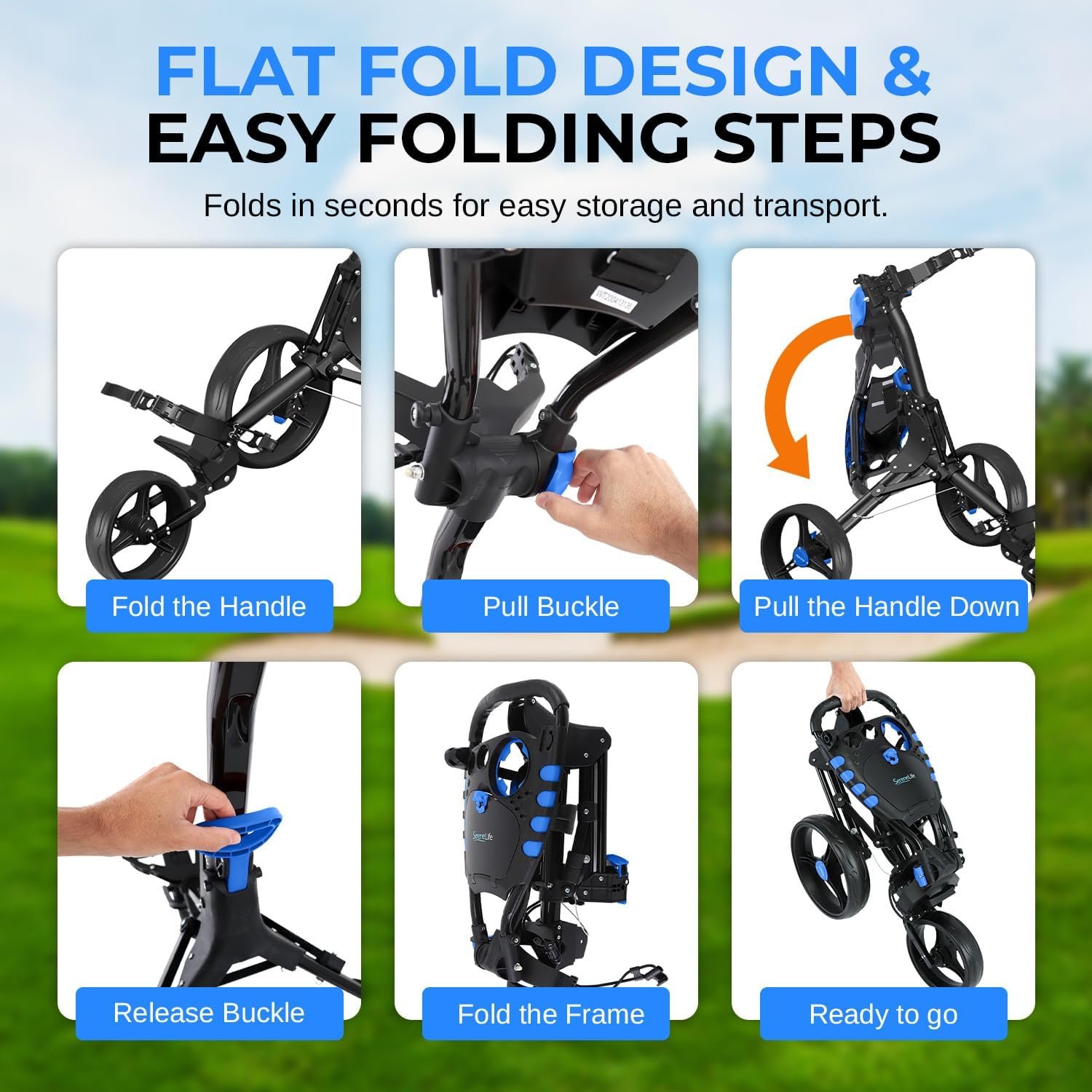 SereneLife 3 Wheel Golf Push Pull Cart – Lightweight, Foldable, Bag Holder with Adjustable Handle, Caddy Accessories, Compact Folding Golf Trolley for Travel 4 SereneLife 3 Wheel Golf Push Pull Cart – Lightweight, Foldable, Bag Holder with Adjustable Handle, Caddy Accessories, Compact Folding Golf Trolley for Travel - Image 4