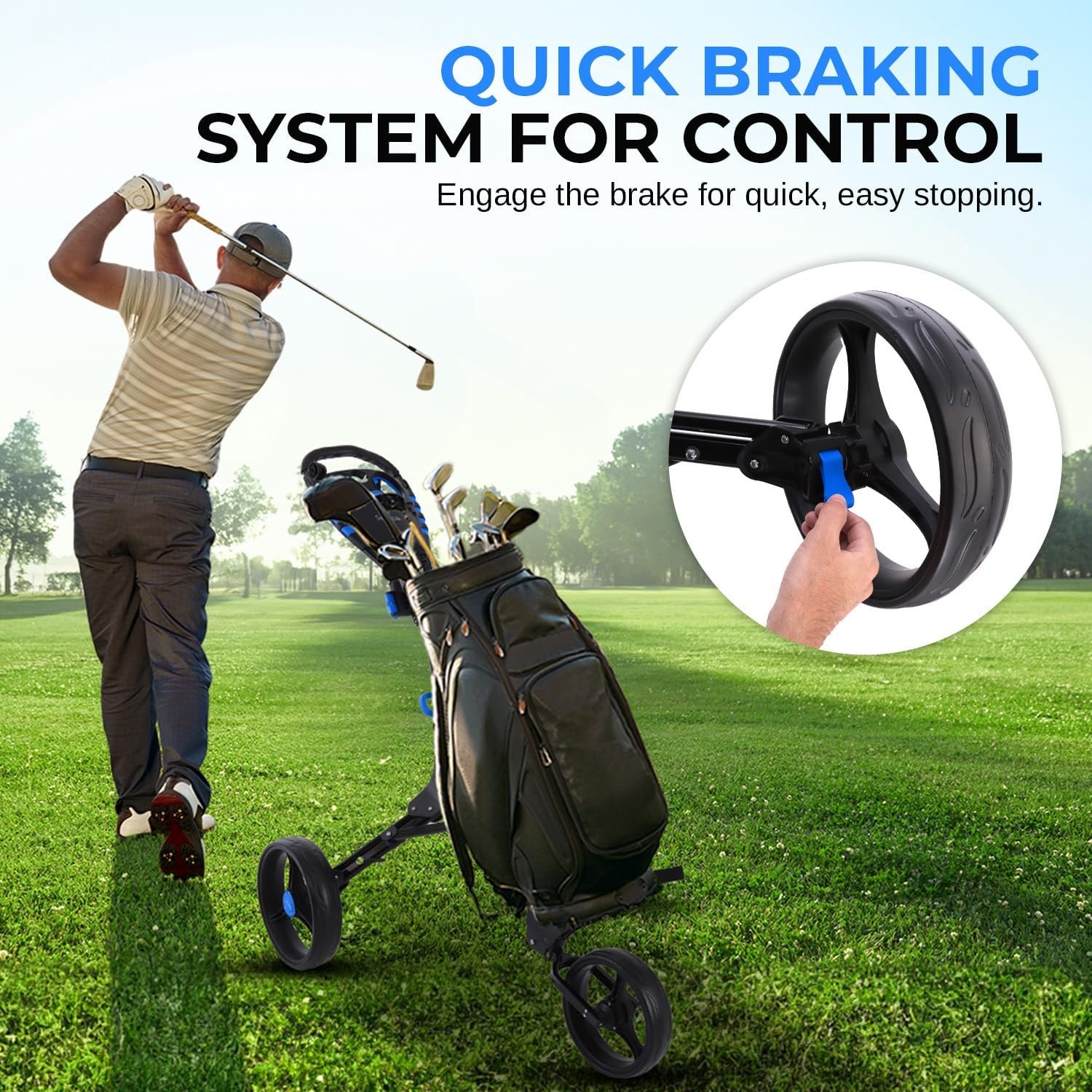 SereneLife 3 Wheel Golf Push Pull Cart – Lightweight, Foldable, Bag Holder with Adjustable Handle, Caddy Accessories, Compact Folding Golf Trolley for Travel 6 SereneLife 3 Wheel Golf Push Pull Cart – Lightweight, Foldable, Bag Holder with Adjustable Handle, Caddy Accessories, Compact Folding Golf Trolley for Travel - Image 6