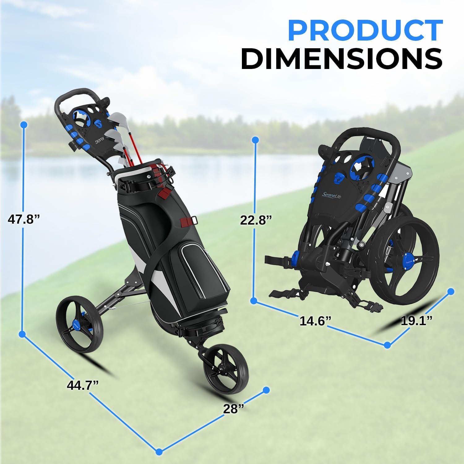 SereneLife 3 Wheel Golf Push Pull Cart – Lightweight, Foldable, Bag Holder with Adjustable Handle, Caddy Accessories, Compact Folding Golf Trolley for Travel 7 SereneLife 3 Wheel Golf Push Pull Cart – Lightweight, Foldable, Bag Holder with Adjustable Handle, Caddy Accessories, Compact Folding Golf Trolley for Travel - Image 7