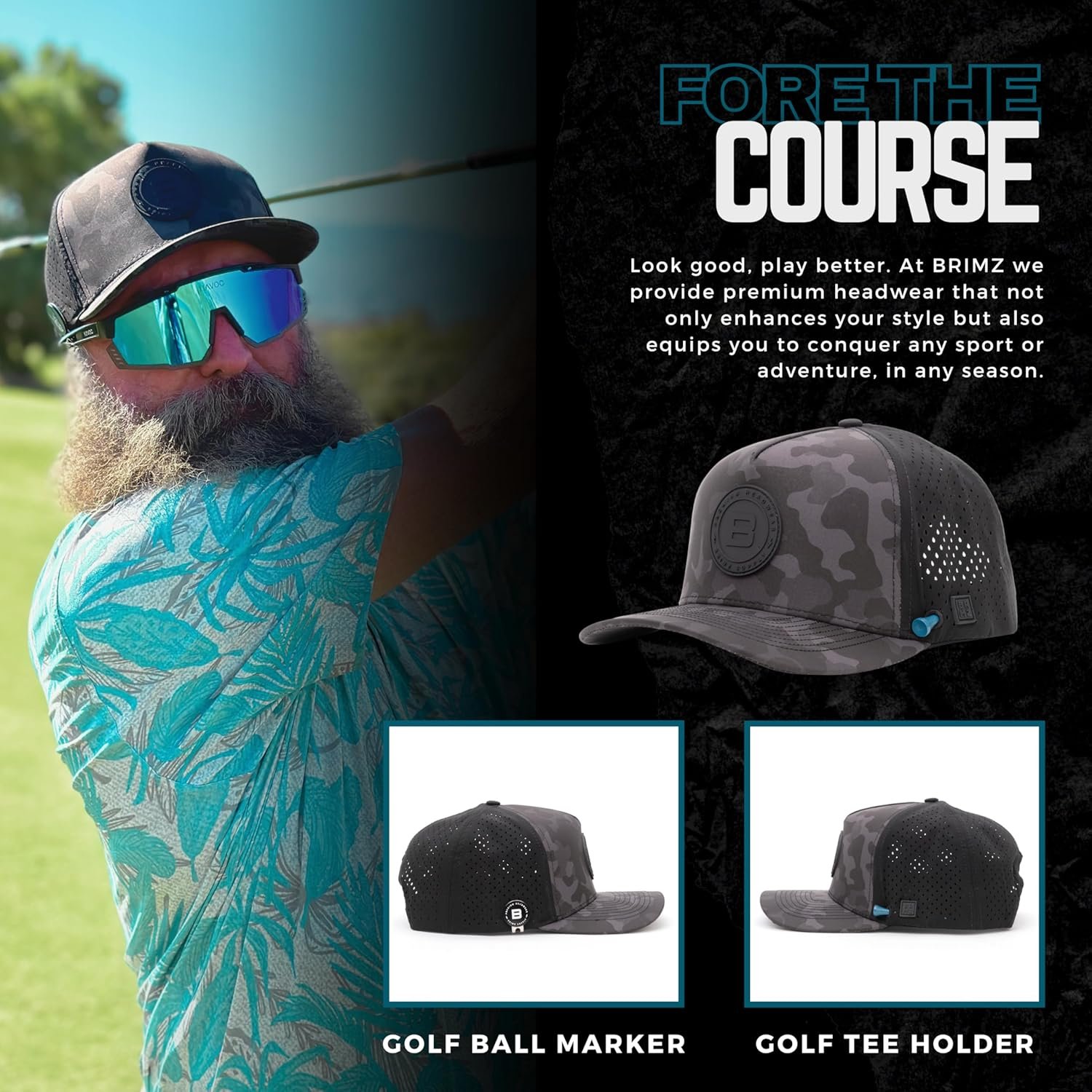 BRIMZ Golf Performance Hat - Tee Holder & Magnetic Ball Marker - Breathable, Sweat & Water Resistant Golfing Snapback Hat 3 BRIMZ Golf Performance Hat - Tee Holder & Magnetic Ball Marker - Breathable, Sweat & Water Resistant Golfing Snapback Hat - Image 3