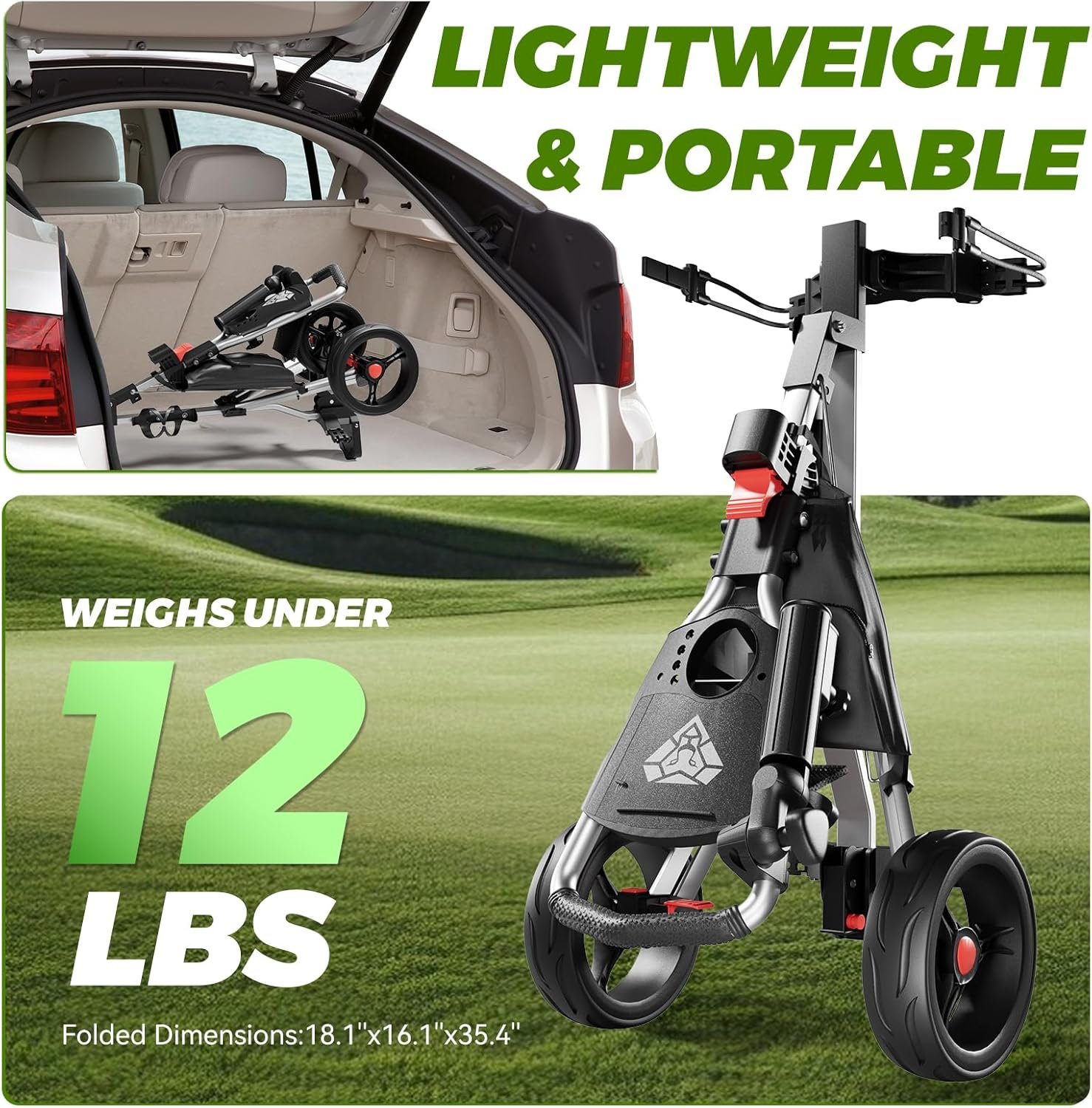 Golf Push Cart 3 Wheel, Golf Cart Foldable, Multiple Functions Golf Bag Cart for All Ages with Adjustable Handle - Lightweight & Easy Fold Design for Easy Transportation - 12lbs 4 Golf Push Cart 3 Wheel, Golf Cart Foldable, Multiple Functions Golf Bag Cart for All Ages with Adjustable Handle - Lightweight & Easy Fold Design for Easy Transportation - 12lbs - Image 4