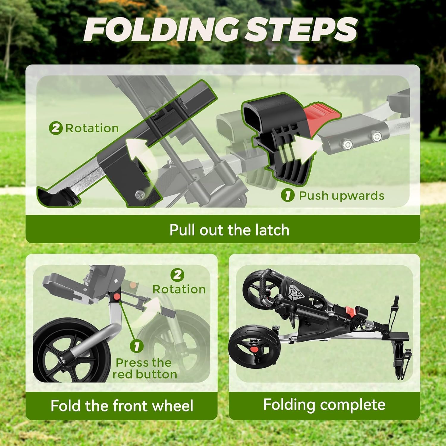 Golf Push Cart 3 Wheel, Golf Cart Foldable, Multiple Functions Golf Bag Cart for All Ages with Adjustable Handle - Lightweight & Easy Fold Design for Easy Transportation - 12lbs 5 Golf Push Cart 3 Wheel, Golf Cart Foldable, Multiple Functions Golf Bag Cart for All Ages with Adjustable Handle - Lightweight & Easy Fold Design for Easy Transportation - 12lbs - Image 5