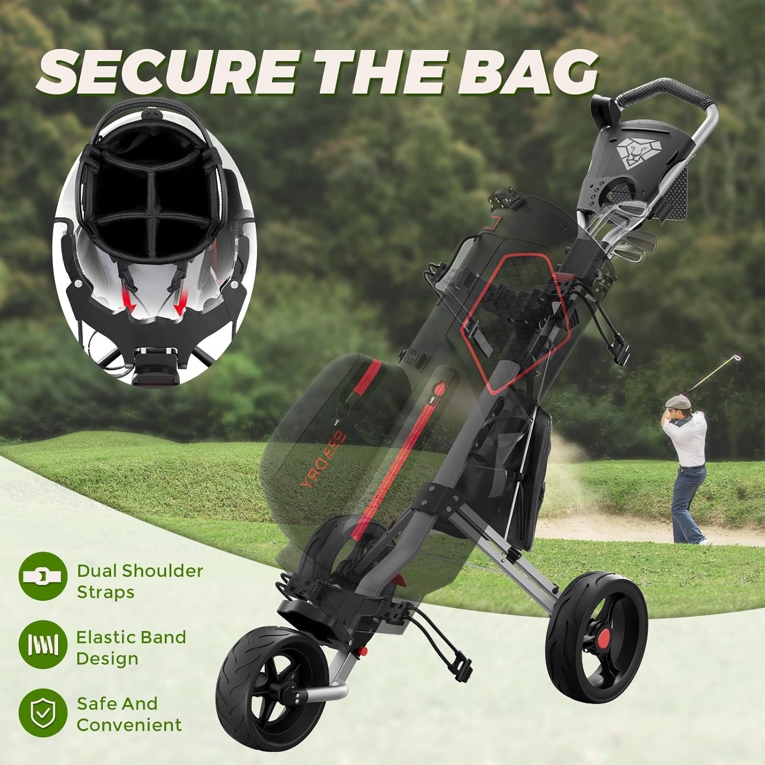 Golf Push Cart 3 Wheel, Golf Cart Foldable, Multiple Functions Golf Bag Cart for All Ages with Adjustable Handle - Lightweight & Easy Fold Design for Easy Transportation - 12lbs 7 Golf Push Cart 3 Wheel, Golf Cart Foldable, Multiple Functions Golf Bag Cart for All Ages with Adjustable Handle - Lightweight & Easy Fold Design for Easy Transportation - 12lbs - Image 7