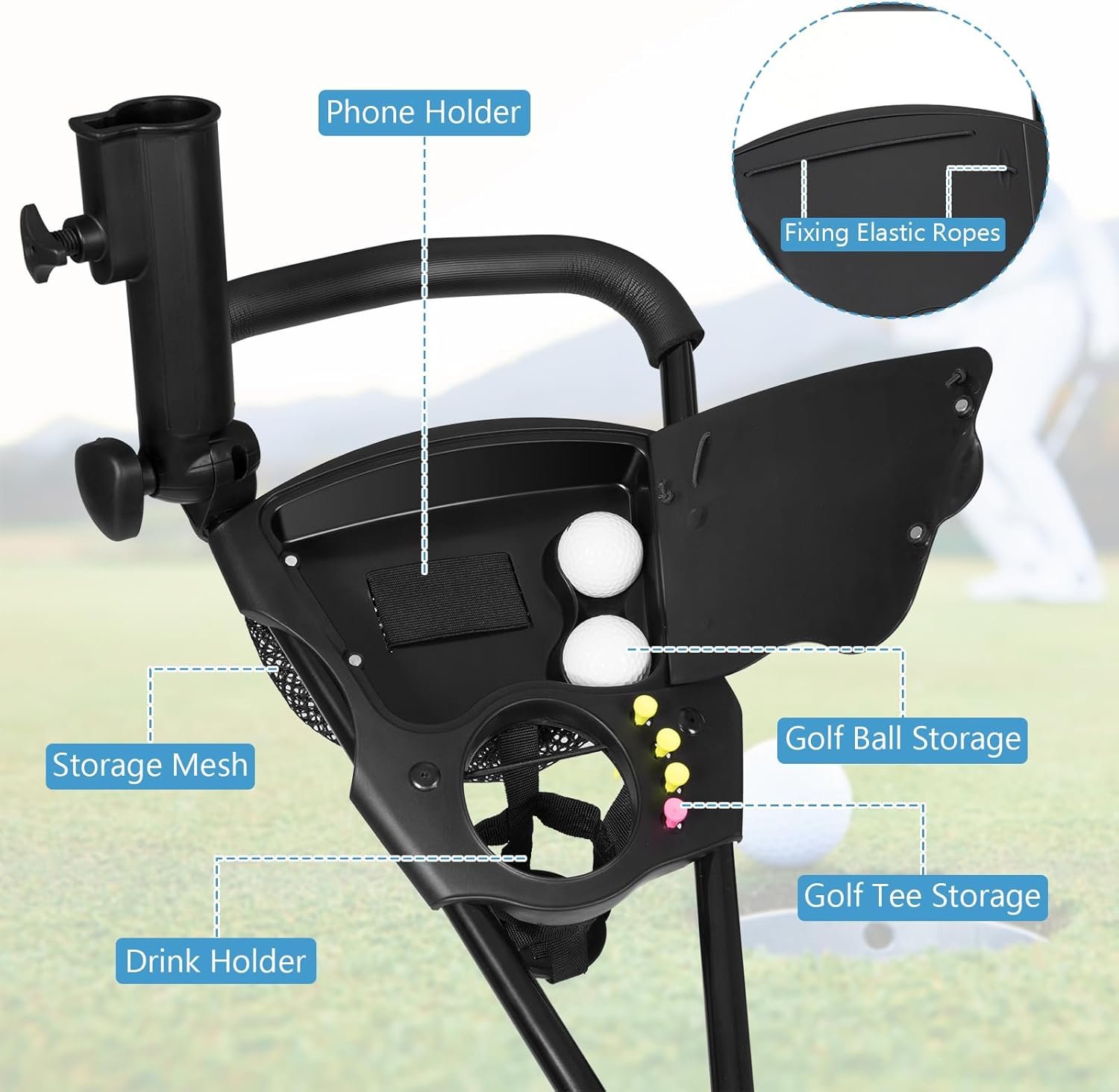 Tangkula Golf Push Cart, Lightweight Collapsible Golf Pull Cart, 3 Wheels Golf Trolley with Foot Brake Umbrella Holder & Cup Holder, Adjustable Handle and Storage Bag 5 Tangkula Golf Push Cart, Lightweight Collapsible Golf Pull Cart, 3 Wheels Golf Trolley with Foot Brake Umbrella Holder & Cup Holder, Adjustable Handle and Storage Bag - Image 5