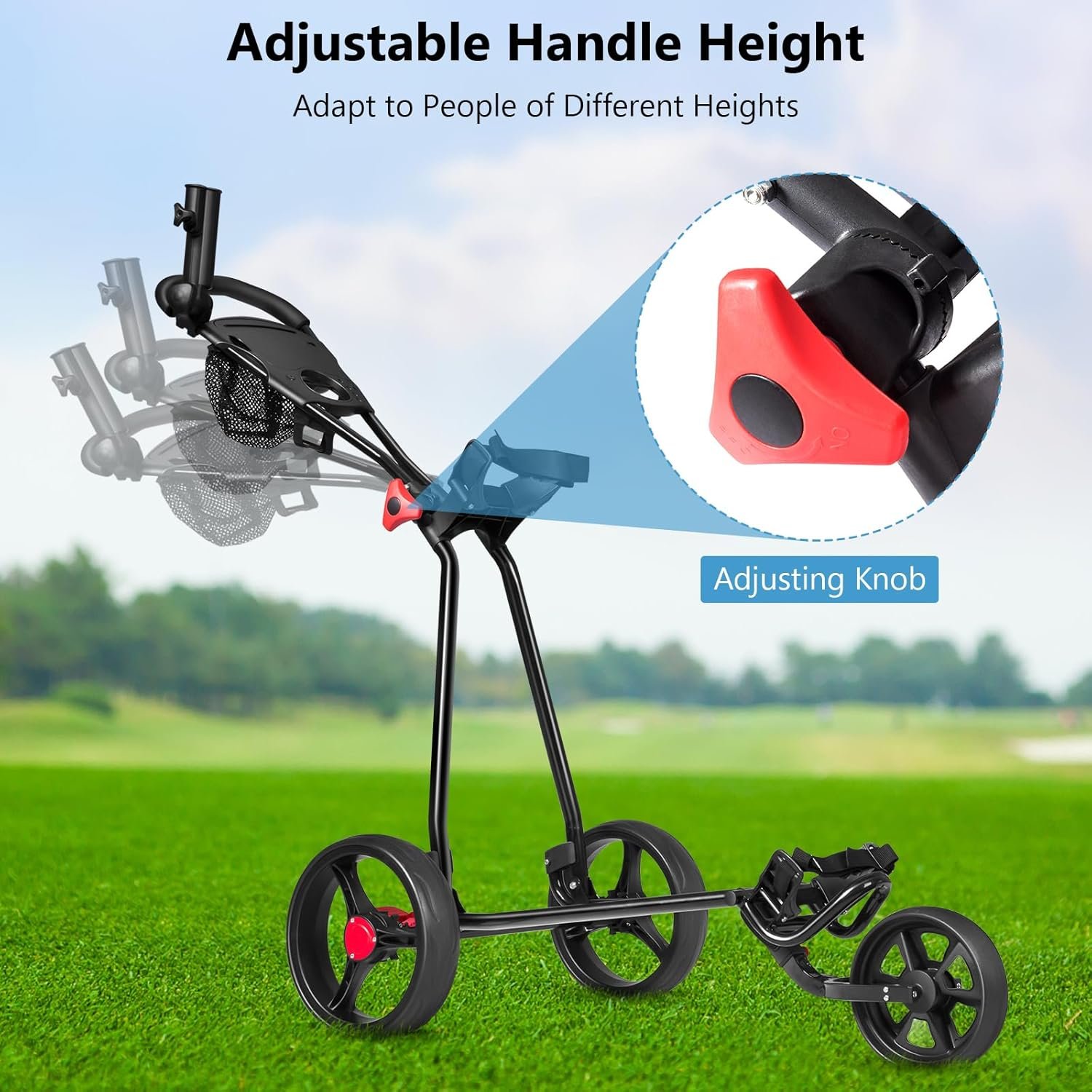 Tangkula Golf Push Cart, Lightweight Collapsible Golf Pull Cart, 3 Wheels Golf Trolley with Foot Brake Umbrella Holder & Cup Holder, Adjustable Handle and Storage Bag 6 Tangkula Golf Push Cart, Lightweight Collapsible Golf Pull Cart, 3 Wheels Golf Trolley with Foot Brake Umbrella Holder & Cup Holder, Adjustable Handle and Storage Bag - Image 6