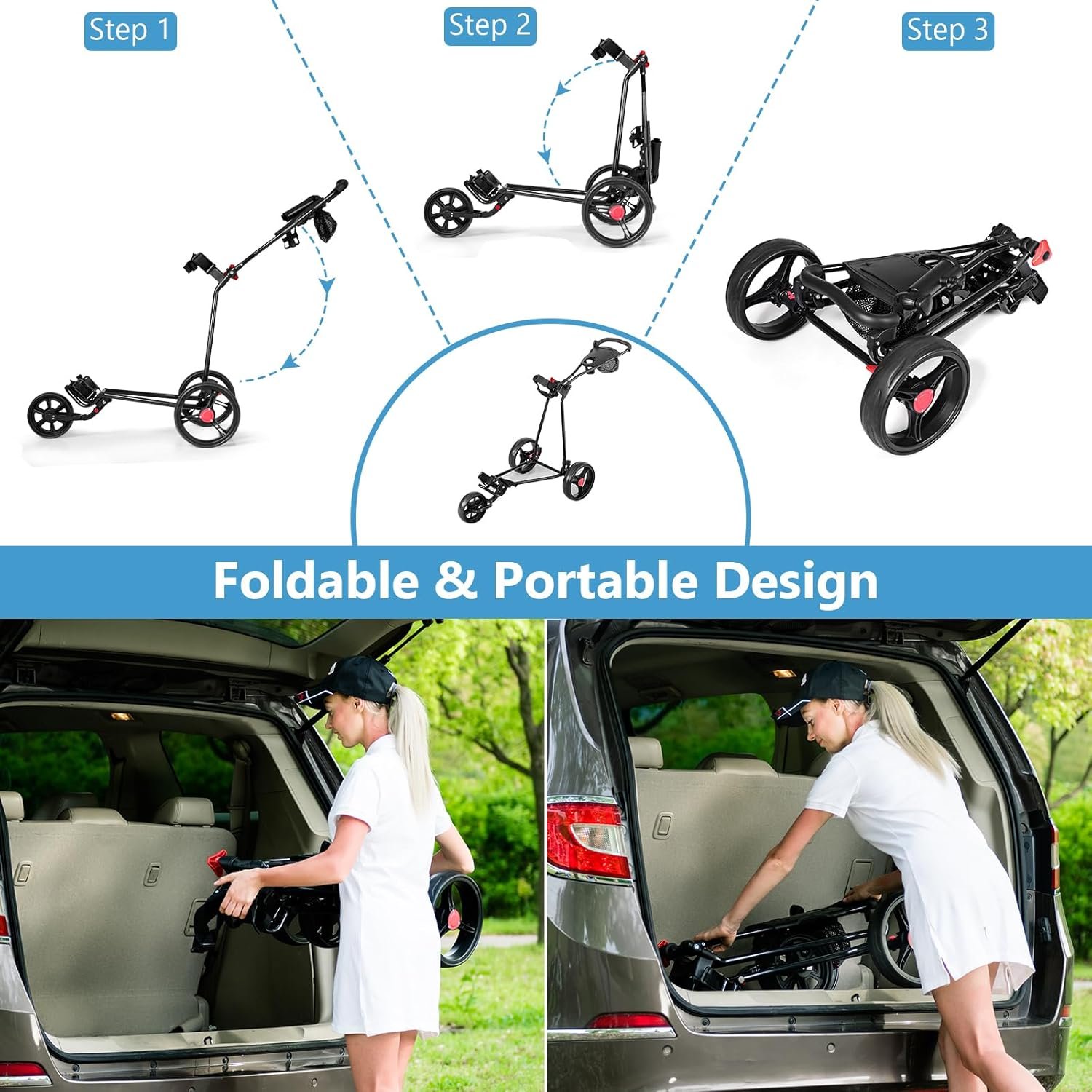 Tangkula Golf Push Cart, Lightweight Collapsible Golf Pull Cart, 3 Wheels Golf Trolley with Foot Brake Umbrella Holder & Cup Holder, Adjustable Handle and Storage Bag 8 Tangkula Golf Push Cart, Lightweight Collapsible Golf Pull Cart, 3 Wheels Golf Trolley with Foot Brake Umbrella Holder & Cup Holder, Adjustable Handle and Storage Bag - Image 8
