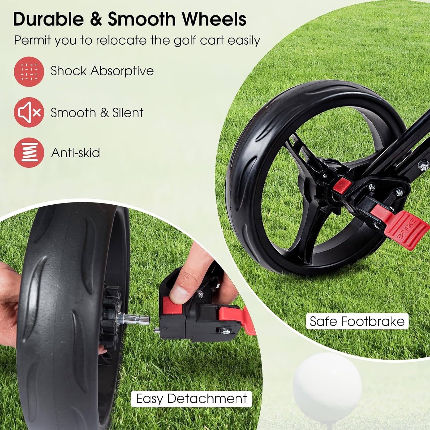 Tangkula Lightweight Aluminum Collapsible 3 Wheels Golf Push Cart with Elastic Strap, Umbrella & Cup Holder, Scoreboard Storage & Foot Brake 3 Tangkula Lightweight Aluminum Collapsible 3 Wheels Golf Push Cart with Elastic Strap, Umbrella & Cup Holder, Scoreboard Storage & Foot Brake - Image 3