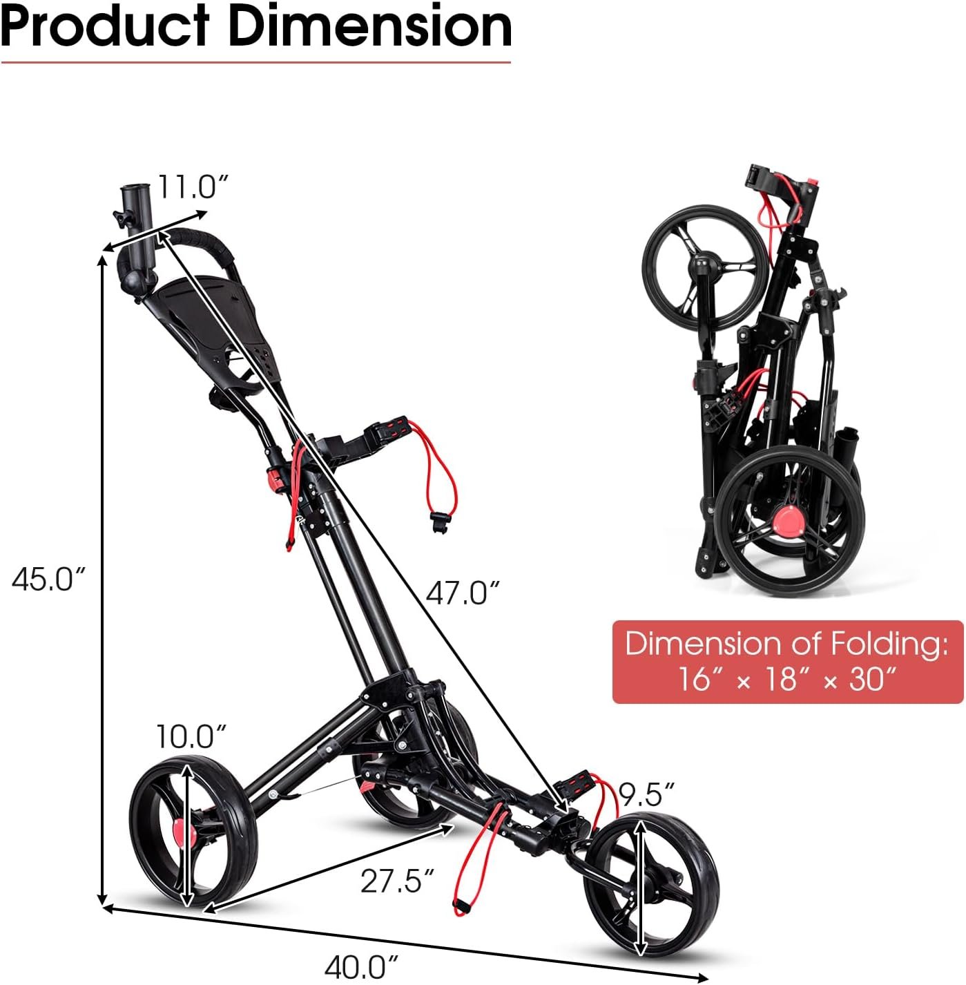 Tangkula Lightweight Aluminum Collapsible 3 Wheels Golf Push Cart with Elastic Strap, Umbrella & Cup Holder, Scoreboard Storage & Foot Brake 6 Tangkula Lightweight Aluminum Collapsible 3 Wheels Golf Push Cart with Elastic Strap, Umbrella & Cup Holder, Scoreboard Storage & Foot Brake - Image 6