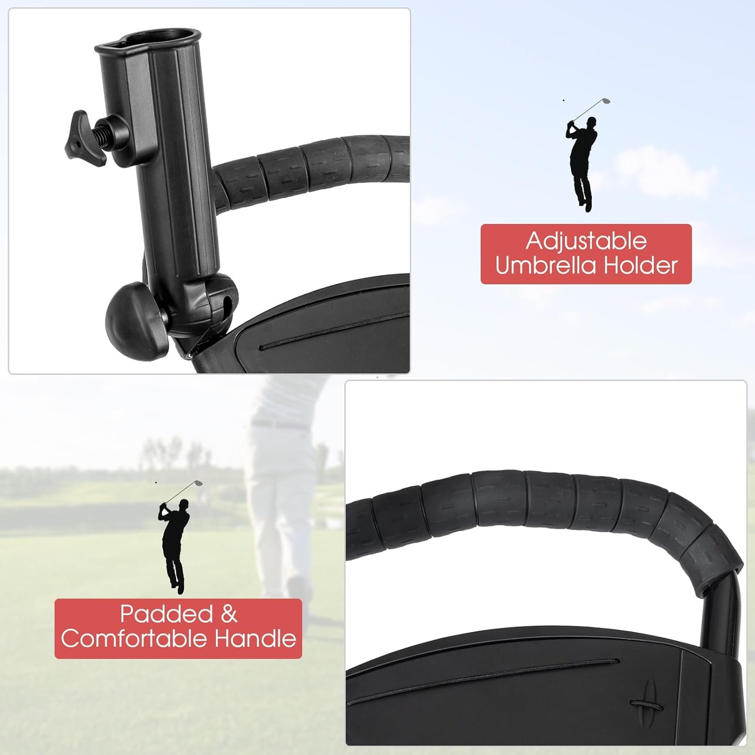 Tangkula Lightweight Aluminum Collapsible 3 Wheels Golf Push Cart with Elastic Strap, Umbrella & Cup Holder, Scoreboard Storage & Foot Brake 7 Tangkula Lightweight Aluminum Collapsible 3 Wheels Golf Push Cart with Elastic Strap, Umbrella & Cup Holder, Scoreboard Storage & Foot Brake - Image 7