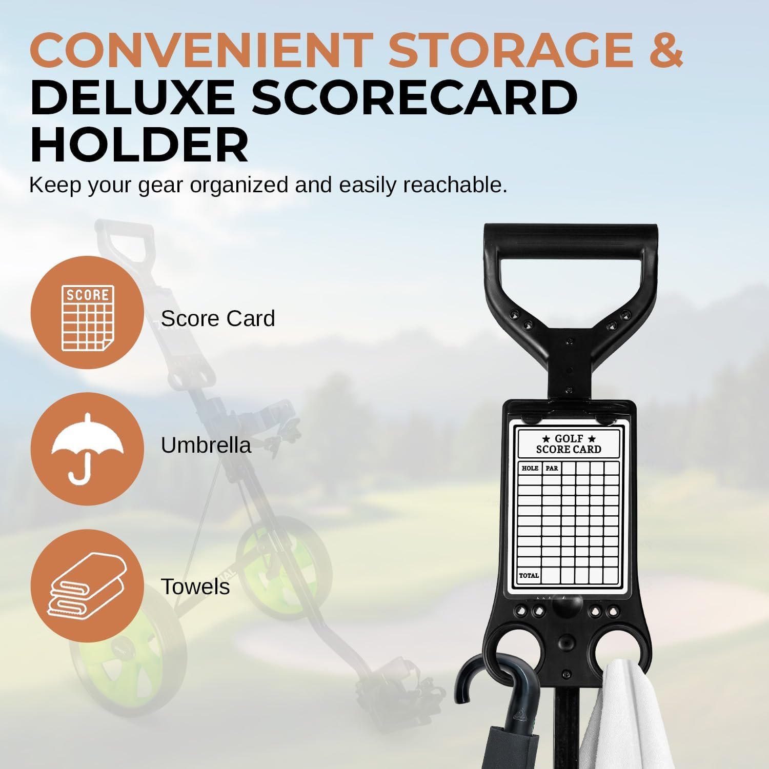 Jovial 2 Wheel Collapsible Junior Golf Cart, Upper and Lower Brackets with Elastic Strap, Simple Quick Braking System, New Deluxe Scorecard and Bag Holder, Black,Green (JOVGF52) 5 Jovial 2 Wheel Collapsible Junior Golf Cart, Upper and Lower Brackets with Elastic Strap, Simple Quick Braking System, New Deluxe Scorecard and Bag Holder, Black,Green (JOVGF52) - Image 5
