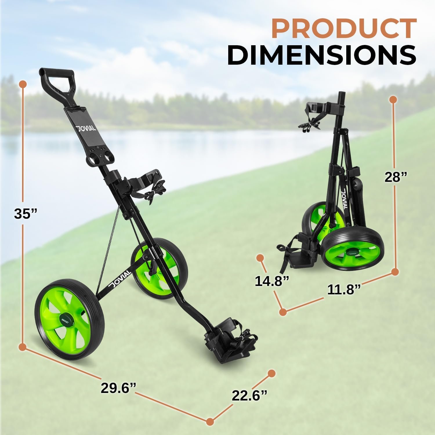 Jovial 2 Wheel Collapsible Junior Golf Cart, Upper and Lower Brackets with Elastic Strap, Simple Quick Braking System, New Deluxe Scorecard and Bag Holder, Black,Green (JOVGF52) 7 Jovial 2 Wheel Collapsible Junior Golf Cart, Upper and Lower Brackets with Elastic Strap, Simple Quick Braking System, New Deluxe Scorecard and Bag Holder, Black,Green (JOVGF52) - Image 7