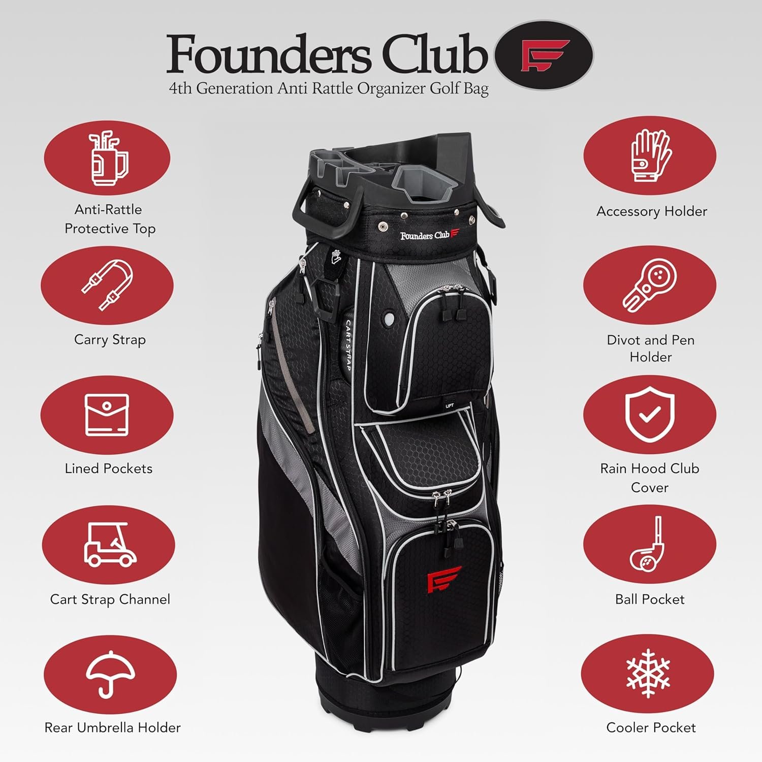 Founders Club 4th Generation Club Lock Organizer Golf Cart Bag for Men with 14 Way Anti Rattle Divider Top- Free Snap On Rain Hood-Full Length Dividers 3 Founders Club 4th Generation Club Lock Organizer Golf Cart Bag for Men with 14 Way Anti Rattle Divider Top- Free Snap On Rain Hood-Full Length Dividers - Image 3