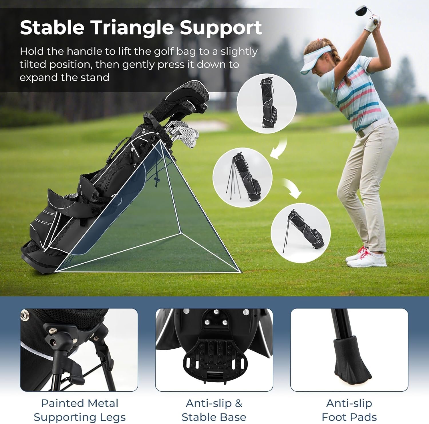 Golf Stand Bag, Portable Golf Clubs Bag w/4 Way Dividers, 4 Pockets, Adjustable Shoulder Straps, Pencil Golf Bag w/ 2 Non-Slip Stand, Lightweight Golf Bag for Men Women 6 Golf Stand Bag, Portable Golf Clubs Bag w/4 Way Dividers, 4 Pockets, Adjustable Shoulder Straps, Pencil Golf Bag w/ 2 Non-Slip Stand, Lightweight Golf Bag for Men Women - Image 6