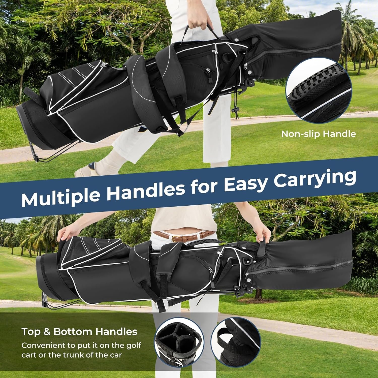 Golf Stand Bag, Portable Golf Clubs Bag w/4 Way Dividers, 4 Pockets, Adjustable Shoulder Straps, Pencil Golf Bag w/ 2 Non-Slip Stand, Lightweight Golf Bag for Men Women 7 Golf Stand Bag, Portable Golf Clubs Bag w/4 Way Dividers, 4 Pockets, Adjustable Shoulder Straps, Pencil Golf Bag w/ 2 Non-Slip Stand, Lightweight Golf Bag for Men Women - Image 7