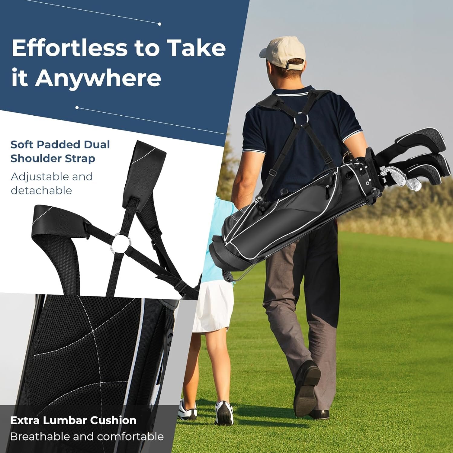 Golf Stand Bag, Portable Golf Clubs Bag w/4 Way Dividers, 4 Pockets, Adjustable Shoulder Straps, Pencil Golf Bag w/ 2 Non-Slip Stand, Lightweight Golf Bag for Men Women 8 Golf Stand Bag, Portable Golf Clubs Bag w/4 Way Dividers, 4 Pockets, Adjustable Shoulder Straps, Pencil Golf Bag w/ 2 Non-Slip Stand, Lightweight Golf Bag for Men Women - Image 8
