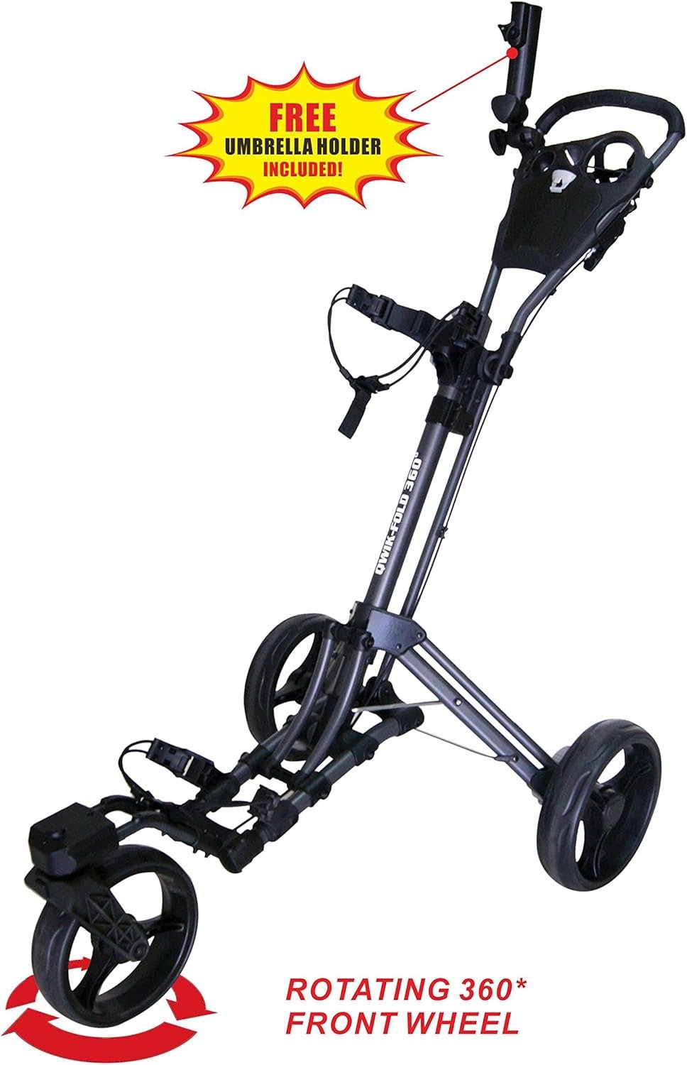 Golf Push Cart 3 Wheel with 360 Rotating Front Wheel, One Second to Open & Close, Lightweight Folding Golf Pull Cart with Foot Brake, Umbrella Holder, Cup Holder, & Storage Compartment 5 Golf Push Cart 3 Wheel with 360 Rotating Front Wheel, One Second to Open & Close, Lightweight Folding Golf Pull Cart with Foot Brake, Umbrella Holder, Cup Holder, & Storage Compartment - Image 5