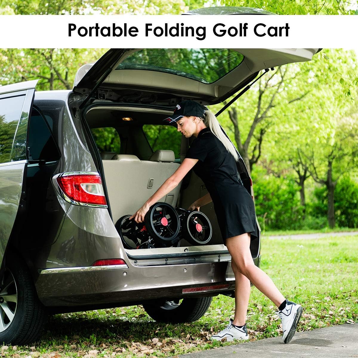 Tangkula Lightweight Aluminum Collapsible 4 Wheels Push Cart, Golf Trolley with Foot Brake, Height-Adjustable Handle 4 Tangkula Lightweight Aluminum Collapsible 4 Wheels Push Cart, Golf Trolley with Foot Brake, Height-Adjustable Handle - Image 4